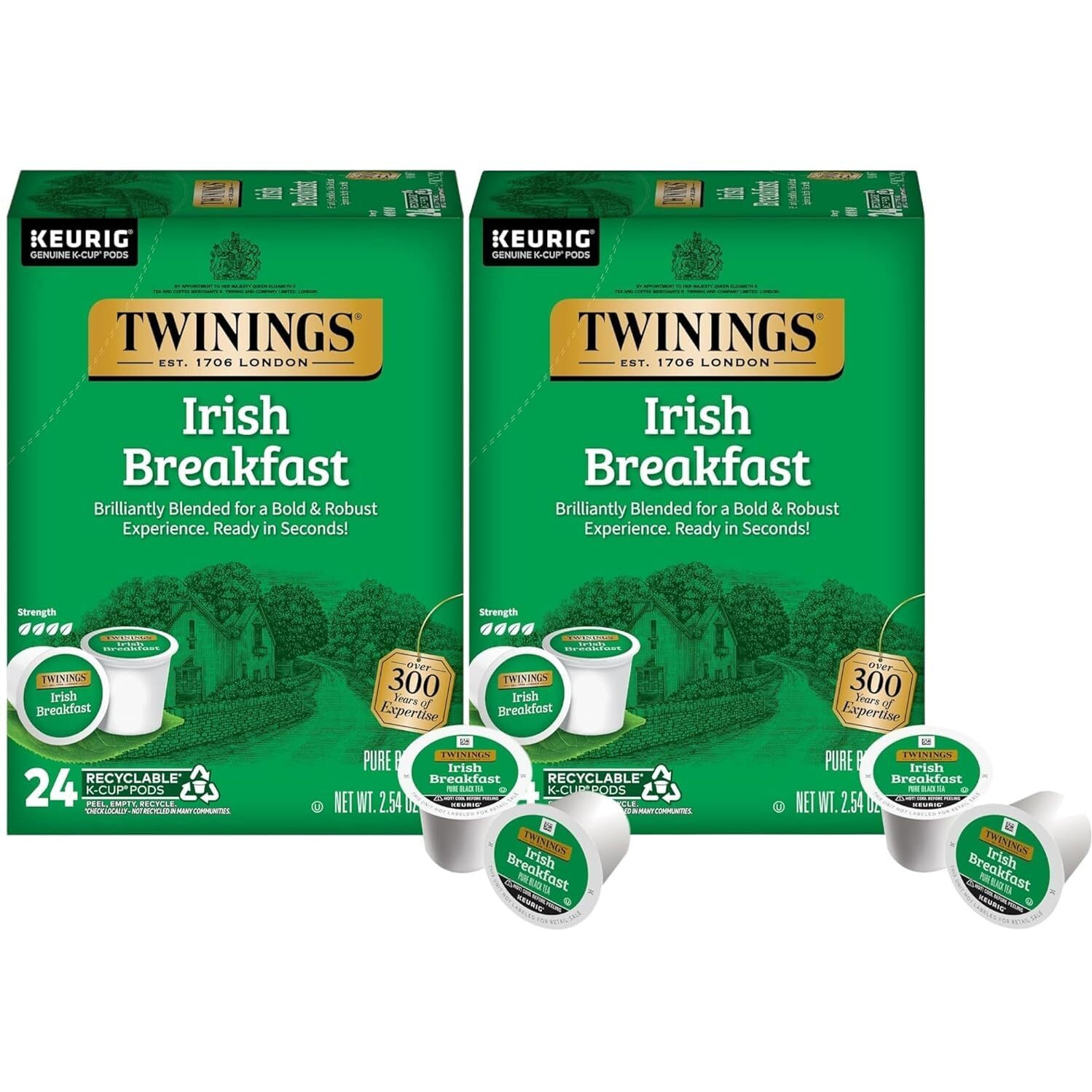 Twinings Irish Breakfast Tea K-Cup Pods For Keurig, Caffeinated Black Tea, Robust, Strong, Bold Flavour, 24 Count (Pack Of 2)