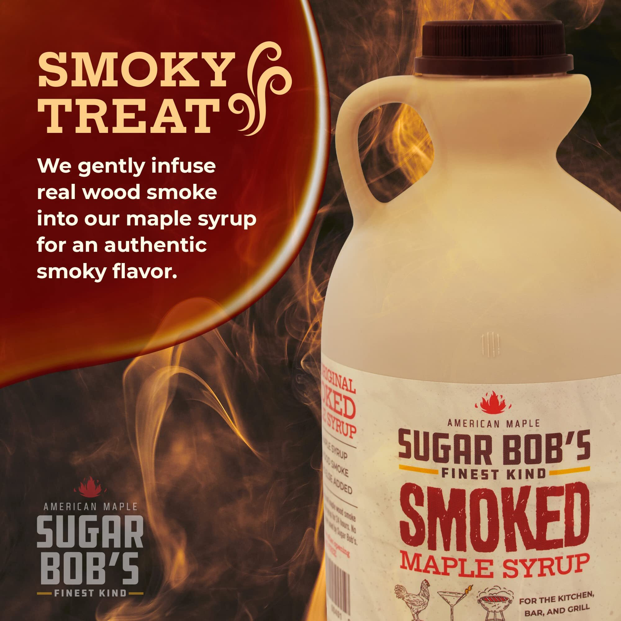 Sugar Bob's Finest Kind - Smoked Maple Syrup - Glaze, Marinade, Cocktail Mixer, 32 Fl Oz - Made In Vermont