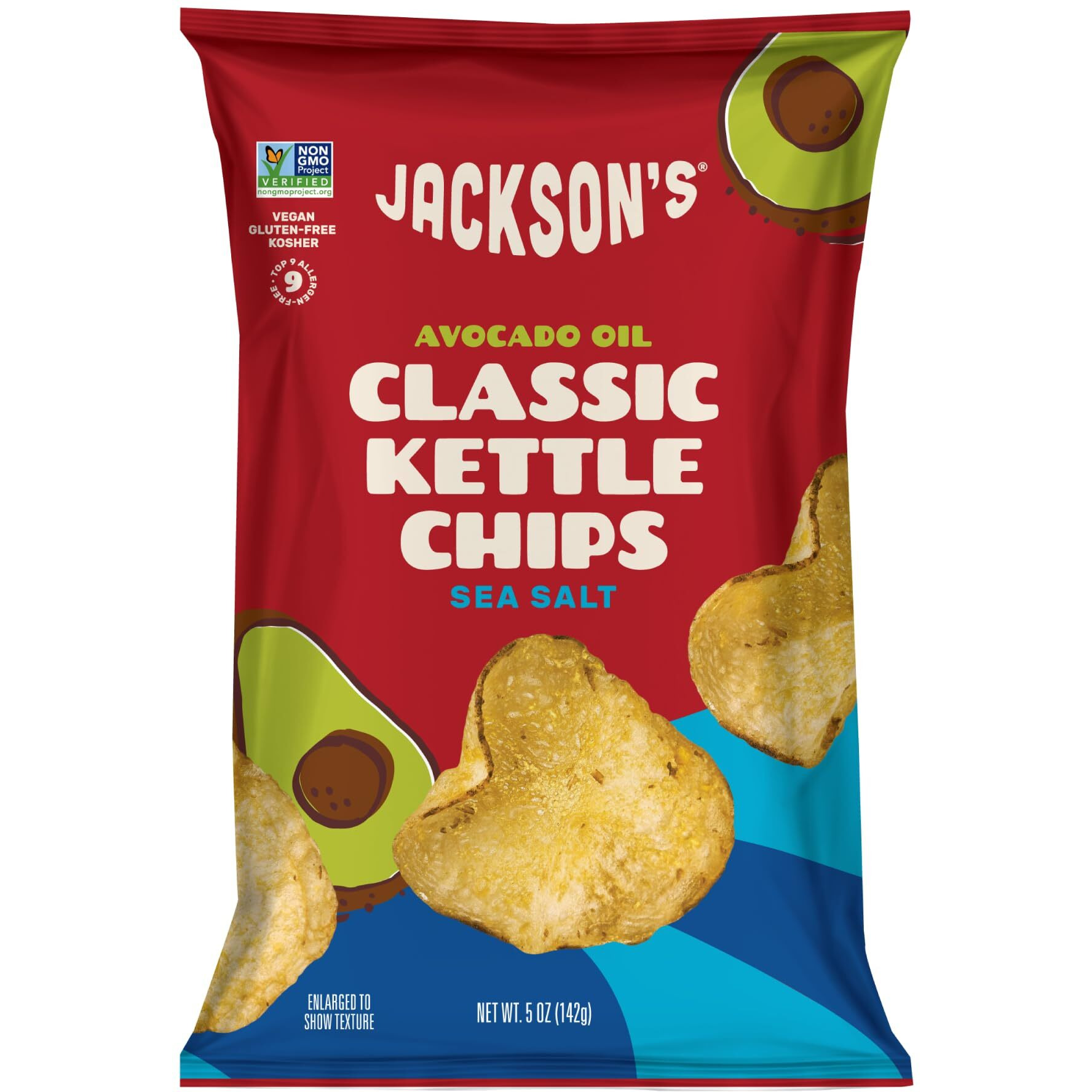 Jacksons Potato Classic Kettle Chips With Sea Salt (5Oz, Pack Of 7) - Made With Premium Avocado Oil - Allergen-Friendly, Gluten Free, Peanut Free, Vegan, Kosher - Shark Tank Product