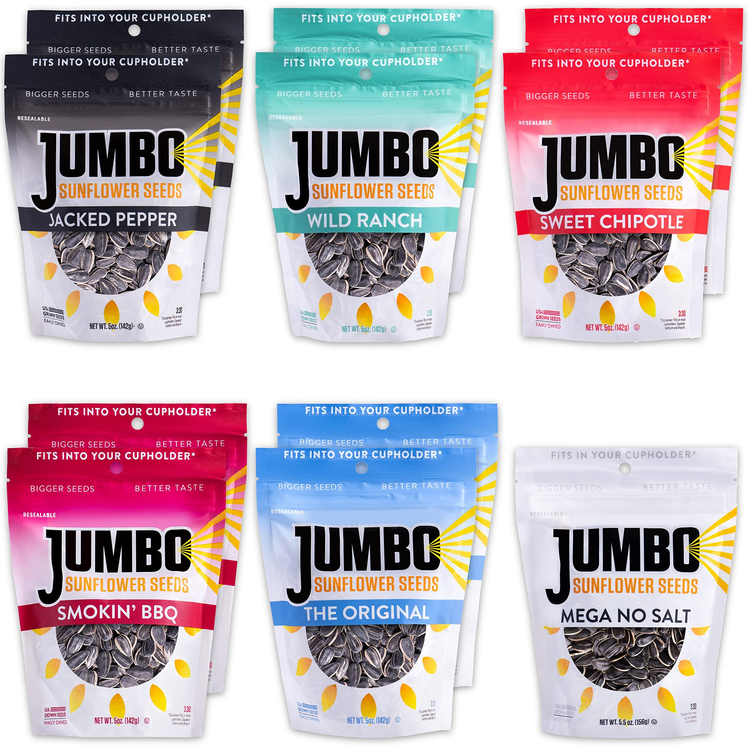 Jumbo Sunflower Seeds Sampler Pack - Original, Ranch, Pepper, Bbq, Chipotle, No Salt (11 Bags)