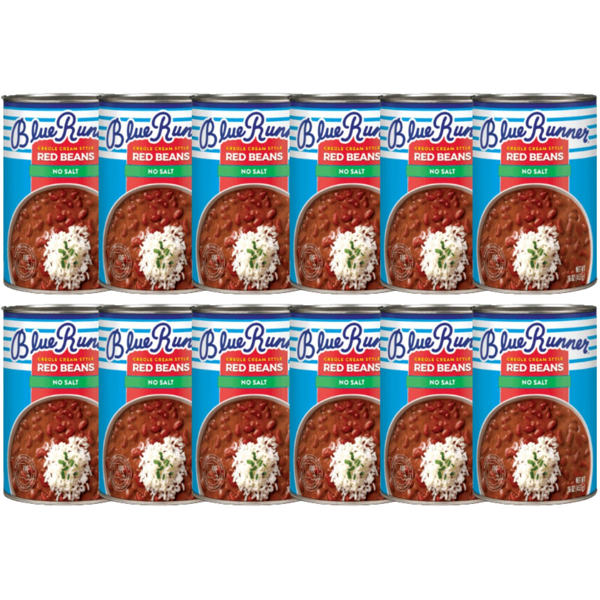 Blue Runner-Creole Cream Style Red Beans 16 Oz Can (Pack Of 12)-No Salt Added-Slow Cooked And Authentic Creole Kidney Beans