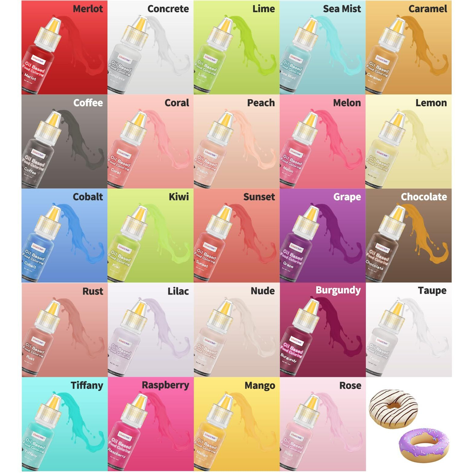 Cakestar Oil Based Food Coloring For Chocolate, 24 Upgraded Food Coloring Set For Cake Decorating, Baking, Edible Oil Food Dye For Butter, Cookies, Fondant(.20 Fl.Oz/Bottle)