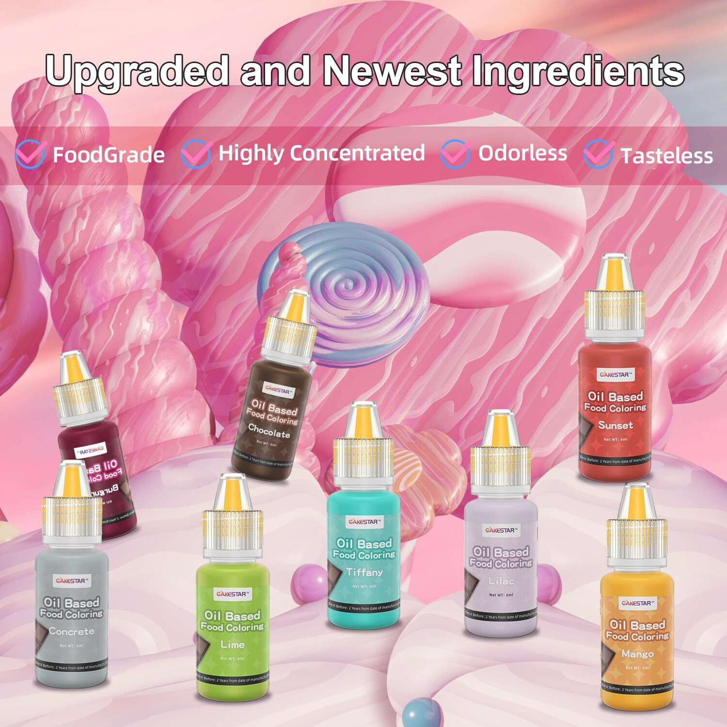 Cakestar Oil Based Food Coloring For Chocolate, 24 Upgraded Food Coloring Set For Cake Decorating, Baking, Edible Oil Food Dye For Butter, Cookies, Fondant(.20 Fl.Oz/Bottle)