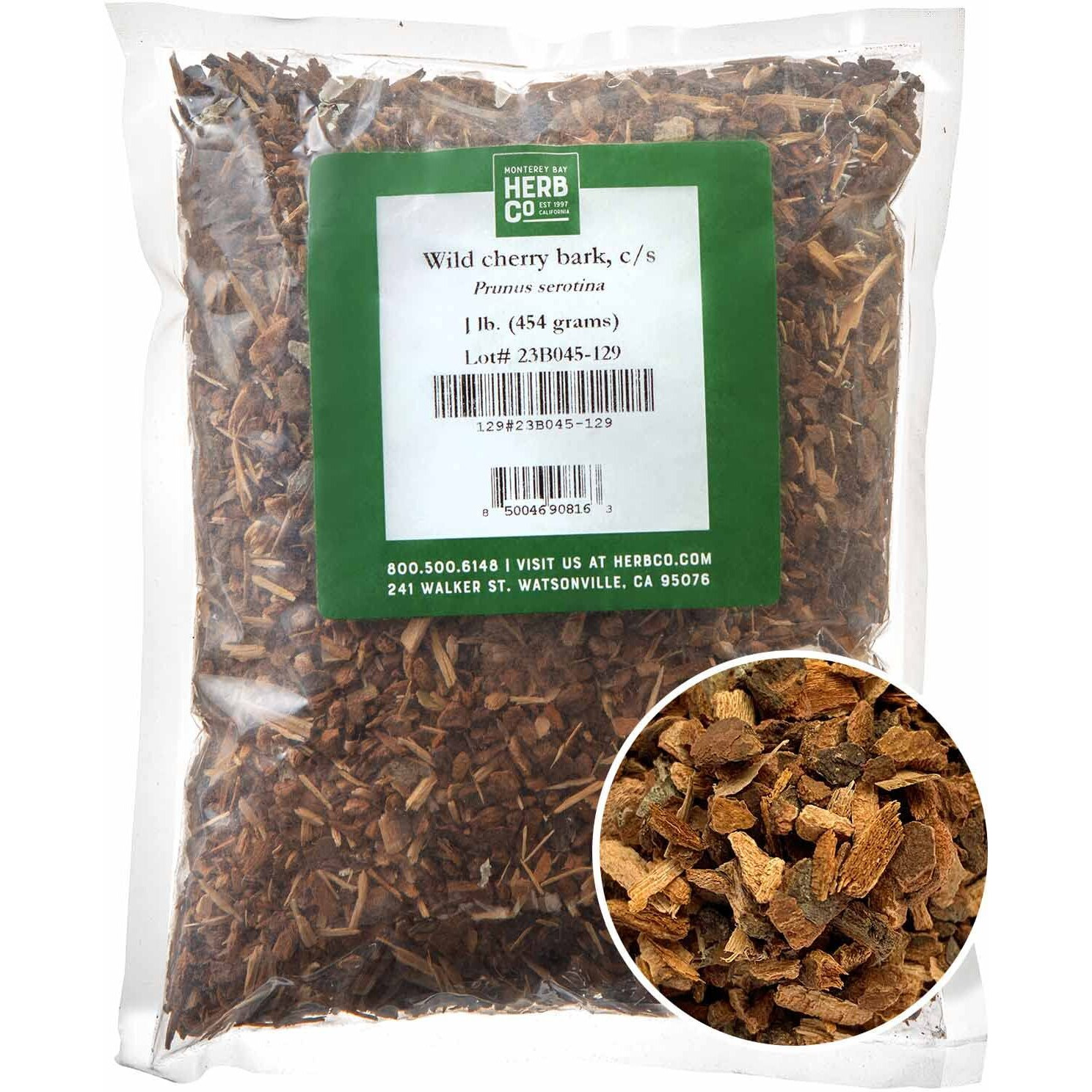Monterey Bay Herb Co. Wild Cherry Bark | Black Cherry, Mountain Black Cherry, Choke Cherry | Used To Make Teas & Syrups | Cut & Sifted | 1 Lb
