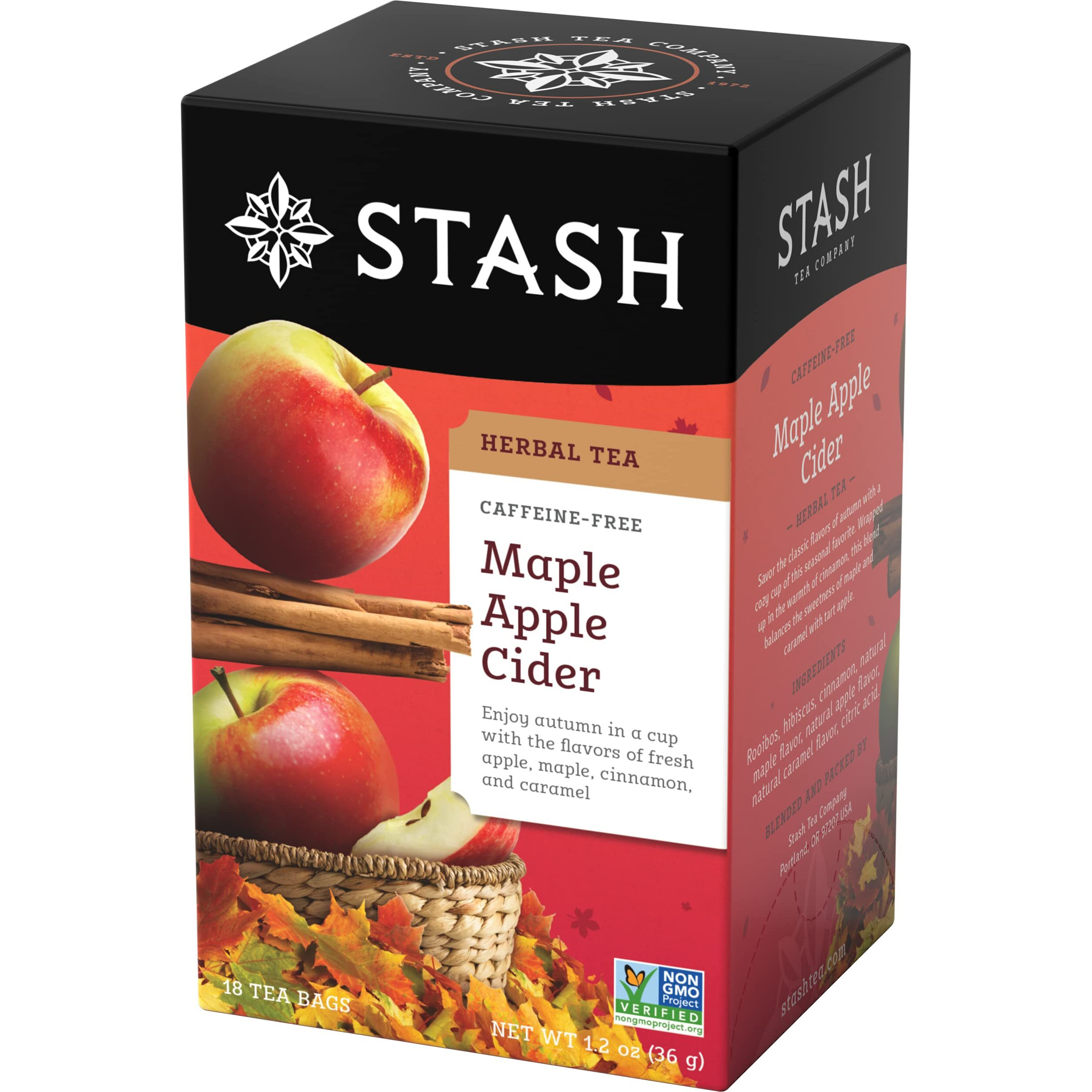 Stash Tea Maple Apple Cider Herbal Tea - Naturally Caffeine Free, Non-Gmo Project Verified Premium Tea With No Artificial Ingredients, 18 Count (Pack Of 6) - 108 Bags Total