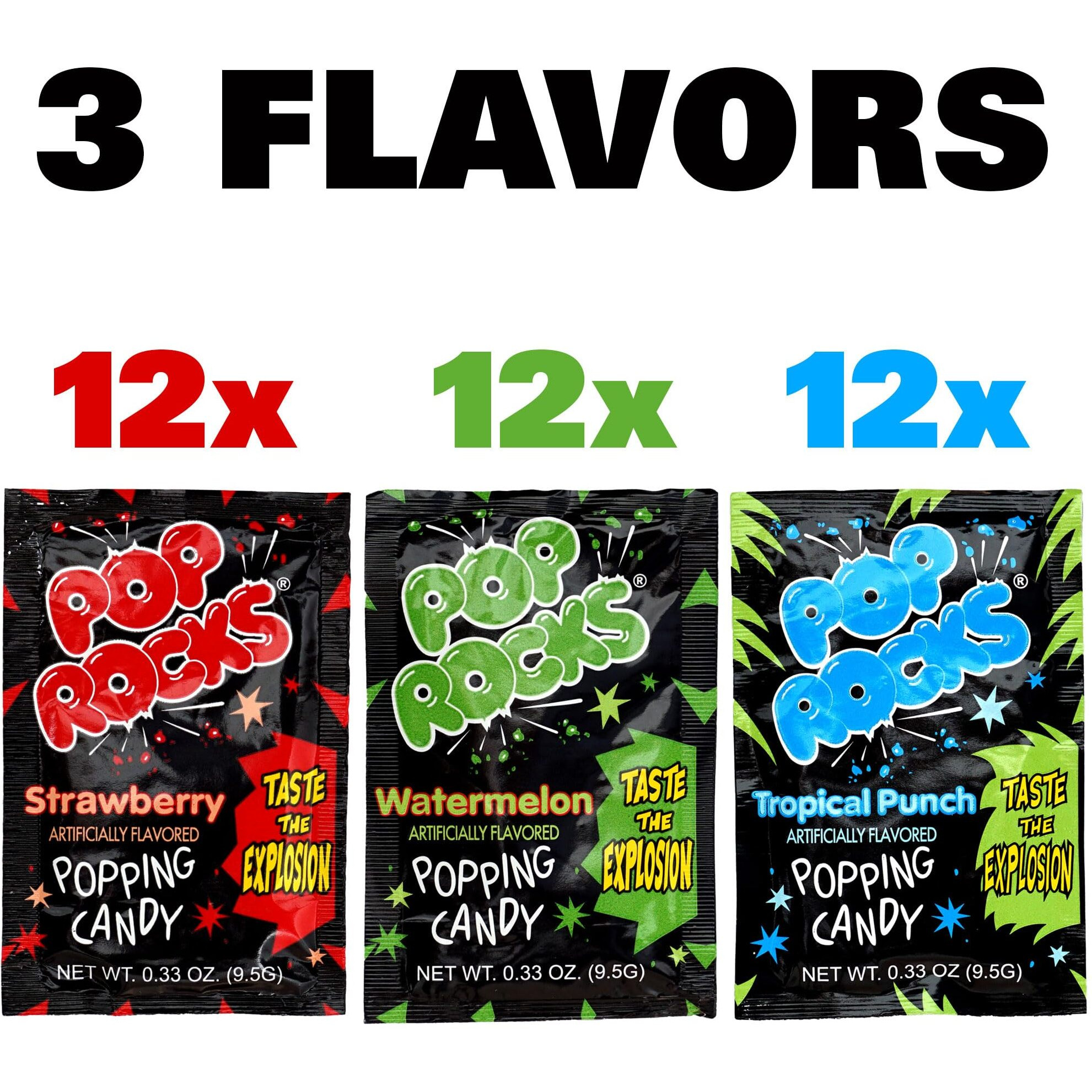 The Hampton Candy Company Pop Rocks Candy 36 Pack, 12 Flavors Of Each - Watermelon, Strawberry, Tropical Punch