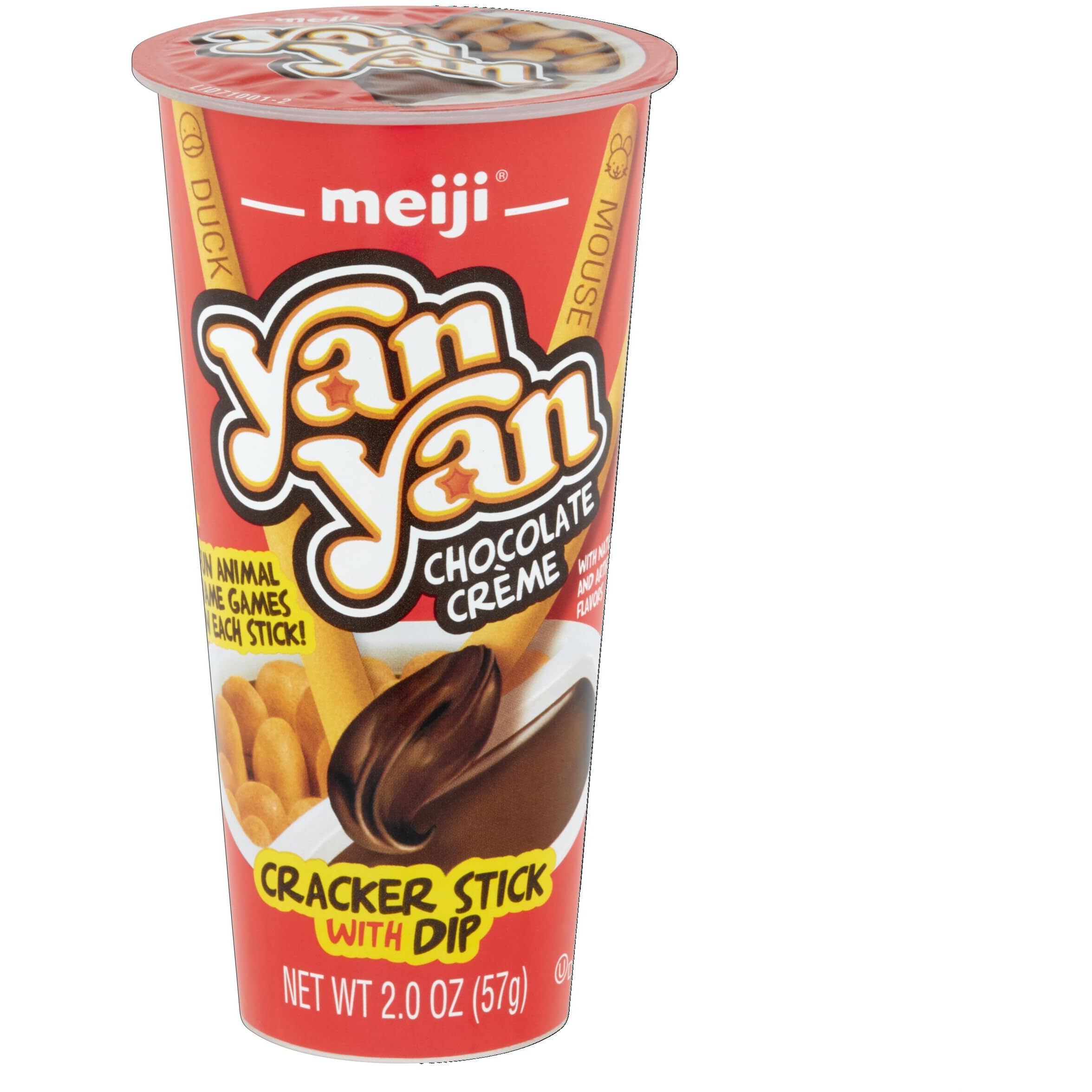 Meiji Yan Yan Dipping Sticks, Chocolate Crme - 2 Oz, Pack Of 10 - Cracker Sticks With Fun Animals Phrases