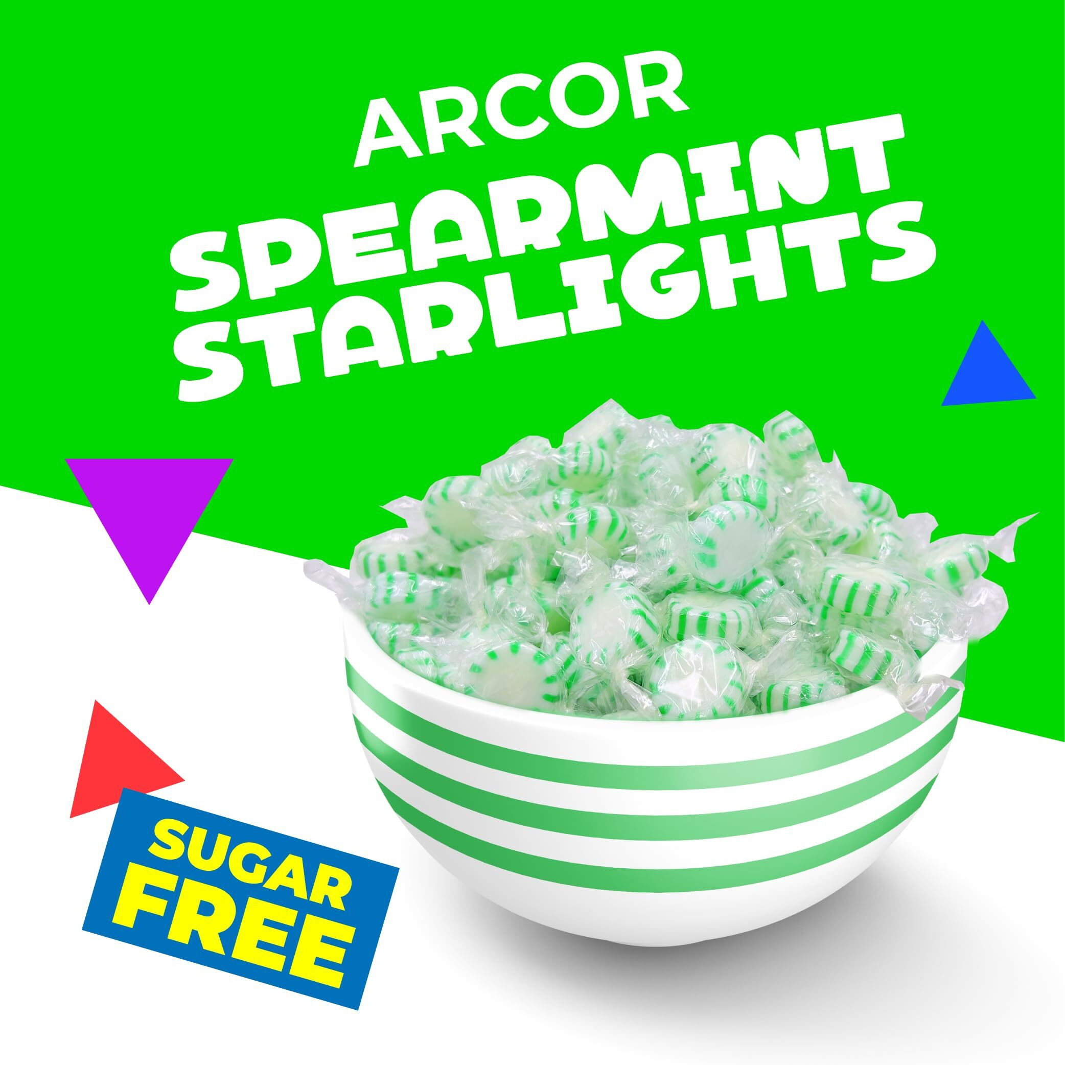 Laetafood Arcor Sugar-Free Spearmint Starlight Hard Candy (1 Pound Bag - Approx. 85 Count)