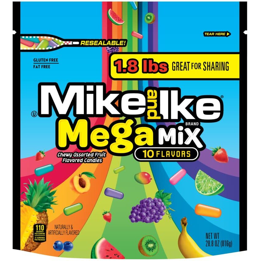 Mega Mix Mike And Ike Candy, 28.8 Ounce Bag (Pack Of 1), Chewy Candy, Vending Machine Candy, Gummy Candy Mix