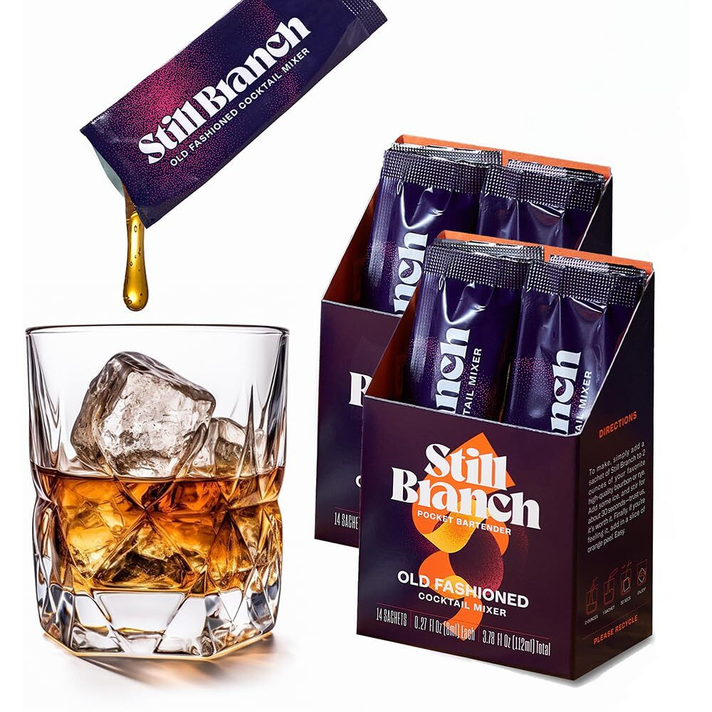 Still Branch Single-Serve Old Fashioned Mix Cocktail Syrup - Handcrafted Cocktail Mixer With Real Bitters, Italian Cherry, Sorghum, Maple And Dark Brown Sugars - No Refrigeration Needed - 28 Sachets