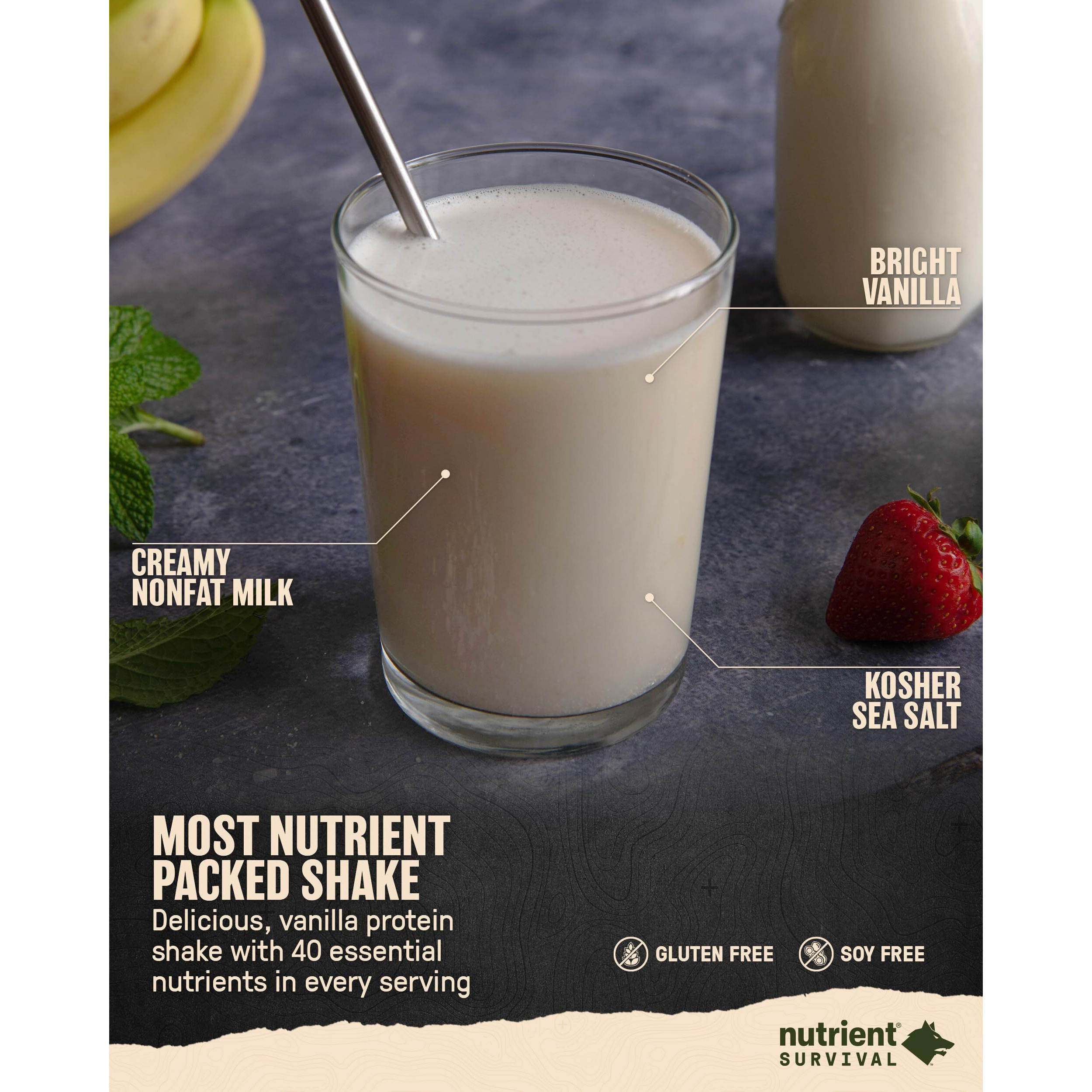 Nutrient Survival Protein Shake, Creamy Vanilla, Whey Protein Powder, Freeze Dried Prepper Supplies & Emergency Food, 40 Nutrients, Gluten Free, Shelf Stable Up To 25 Years, One Can,15 Servings