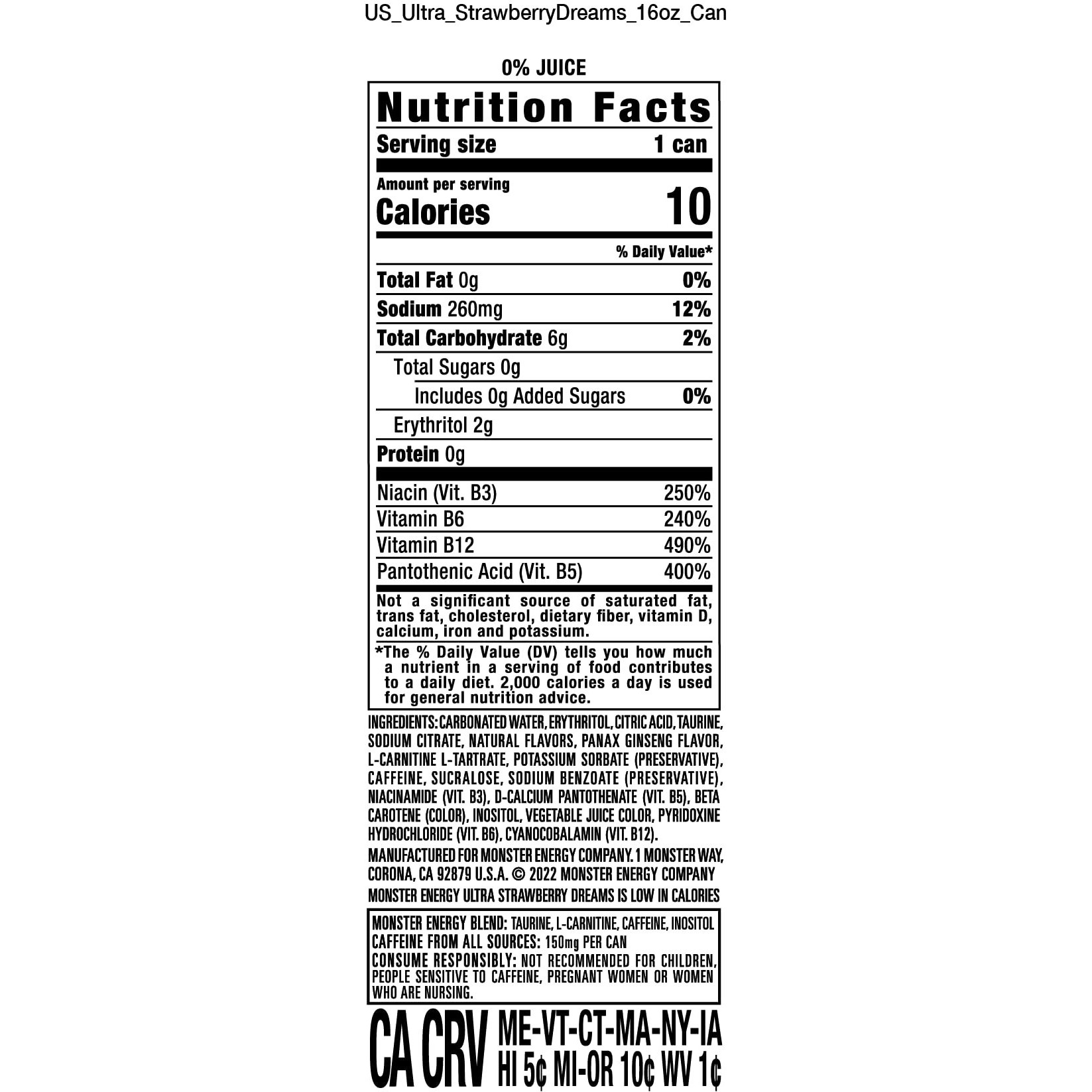 Monster Energy Ultra Strawberry Dreams, Sugar Free Energy Drink, 16 Ounce (Pack Of 15)