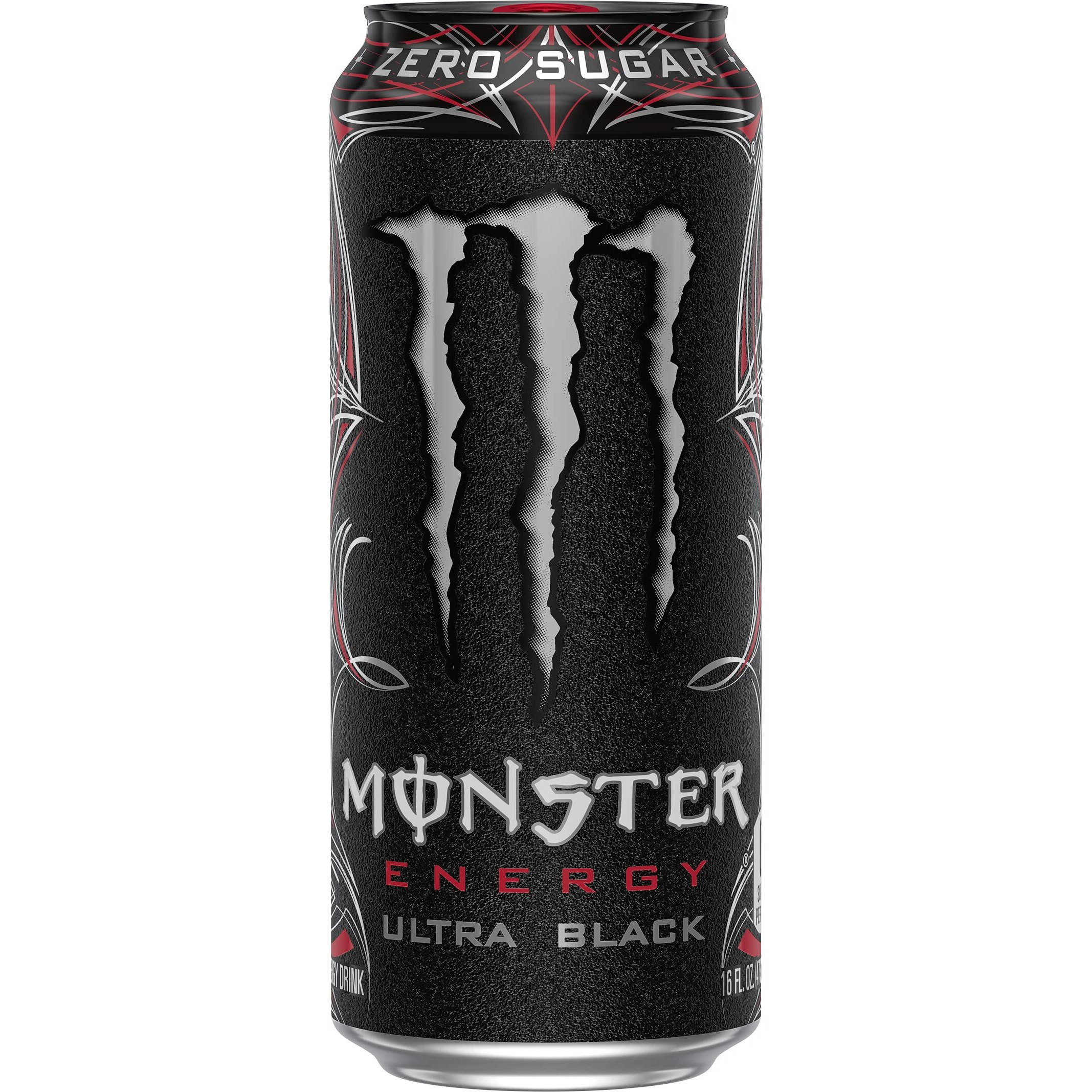 Monster Energy Ultra Black, Sugar Free Energy Drink, 16 Ounce (Pack Of 15)