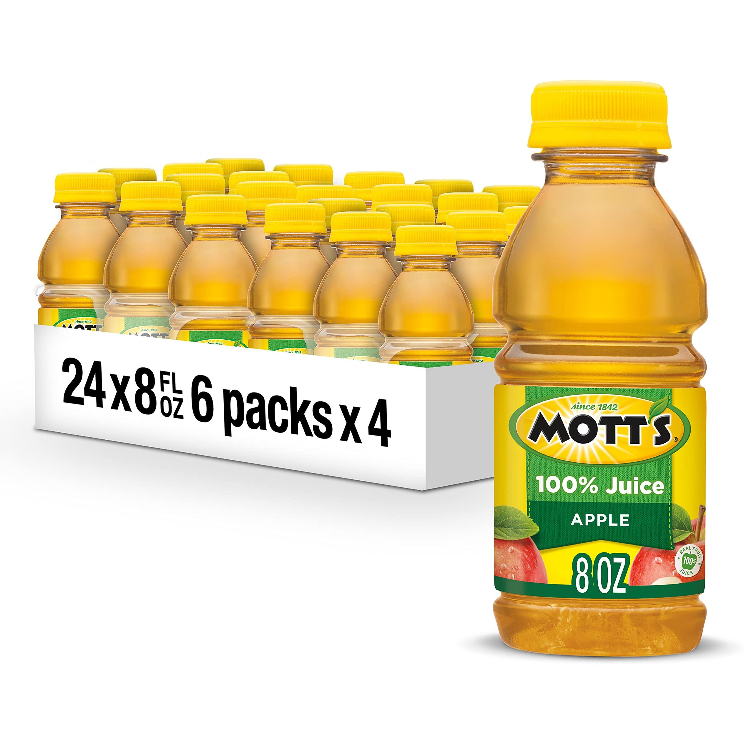 Mott's 100% Original Apple Juice, 8 Fl Oz Bottles, 24 Count (4 Packs Of 6), 2 Servings Of Fruit, 100% Fruit Juice, Gluten-Free, Caffeine-Free, Kosher, Contains No Artificial Colors Or Sweeteners
