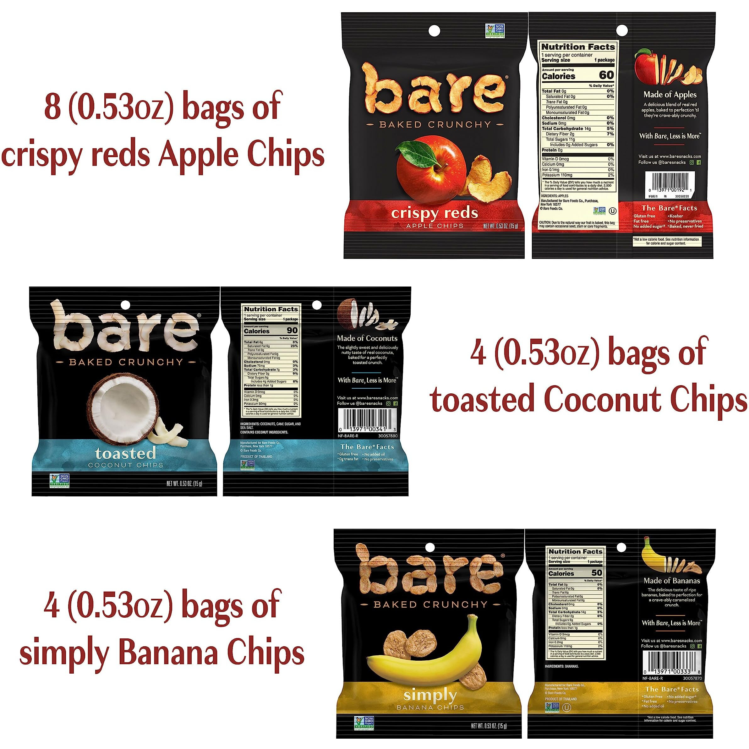 Bare Baked Crunchy, Fruit Variety Pack, 0.53 Ounce (Pack Of 16)