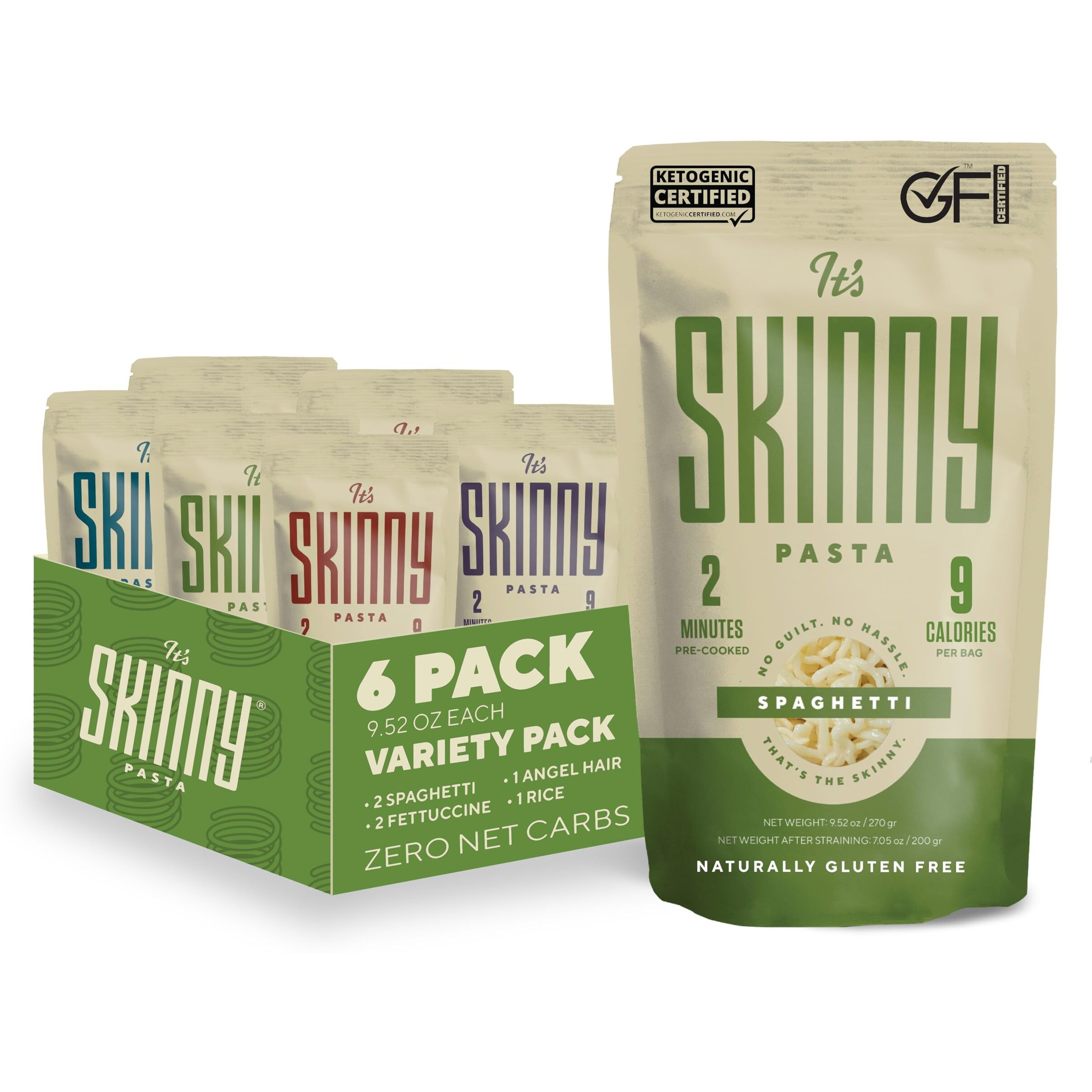 Its Skinny Pasta- 6-Variety Pack Pre-Cooked Pasta High Fiber & Gluten Free Pasta Low Calorie Low Carb - Konjac Shirataki Noodles, Sugar Free, Keto & Paleo-Friendly