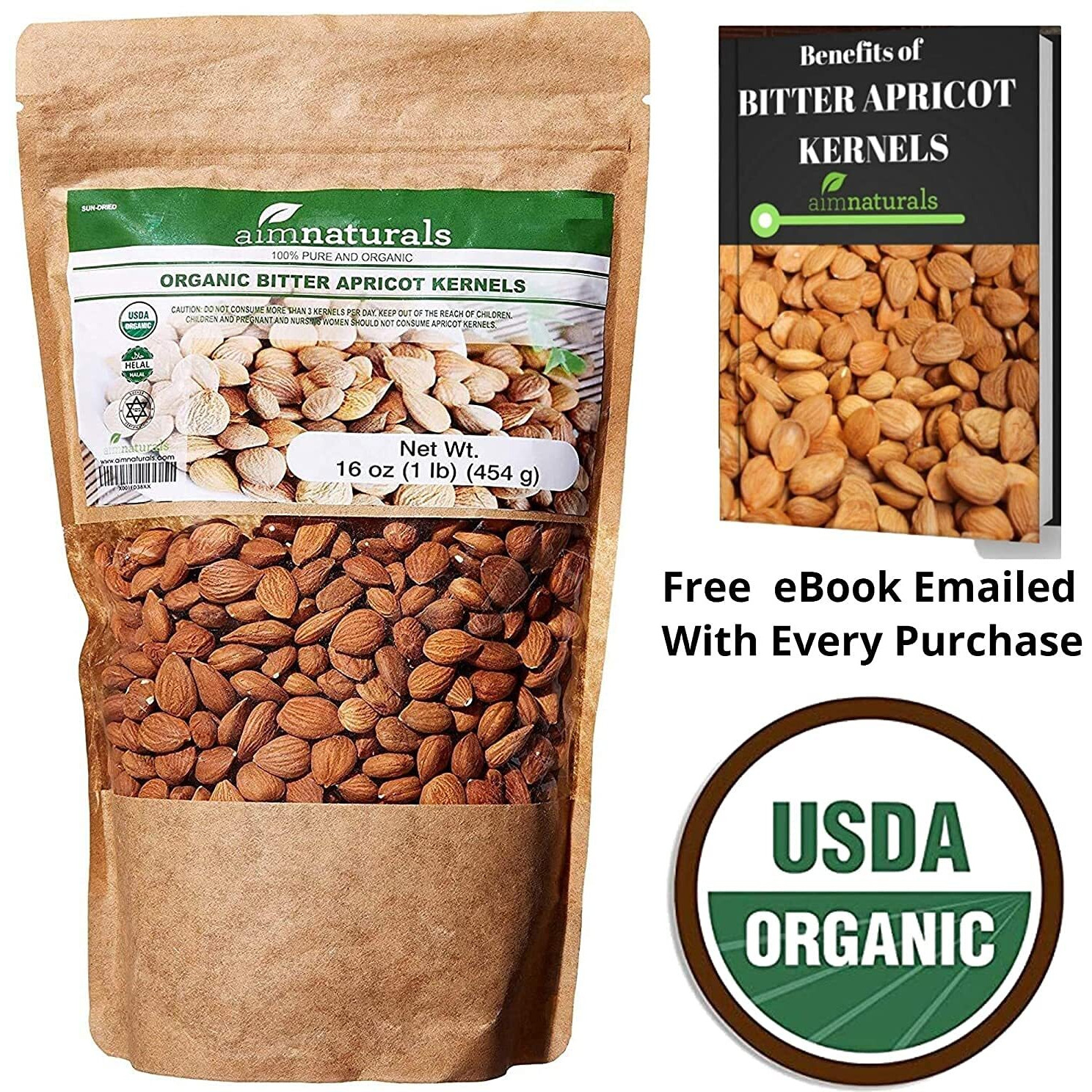 Bitter Apricot Kernels Organic Raw (1Lb) -100% Usda Organic Certified - Product Of Turkey (Free Electronic Book)