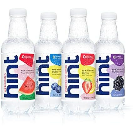 Hint Water White Variety, 3 Bottles Each Of Watermelon, Blackberry, Blueberry Lemon, And Strawberry Lemon. Flavored Water With Zero Calories, Zero Sugar, And Zero Sweeteners, 16 Fl Oz (Pack Of 12)