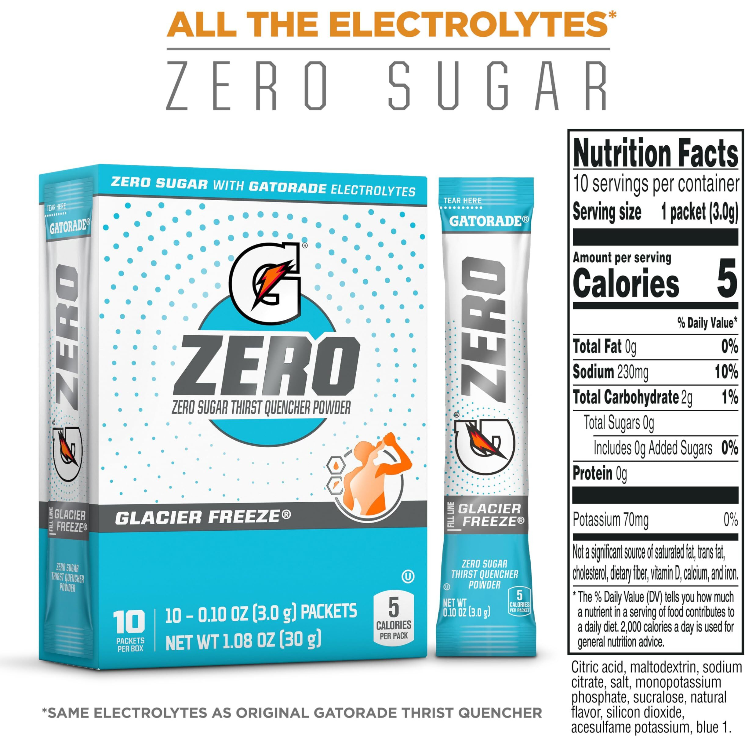 Gatorade G Zero Powder, Glacier Freeze, 0.10 Oz Packets (120 Pack)