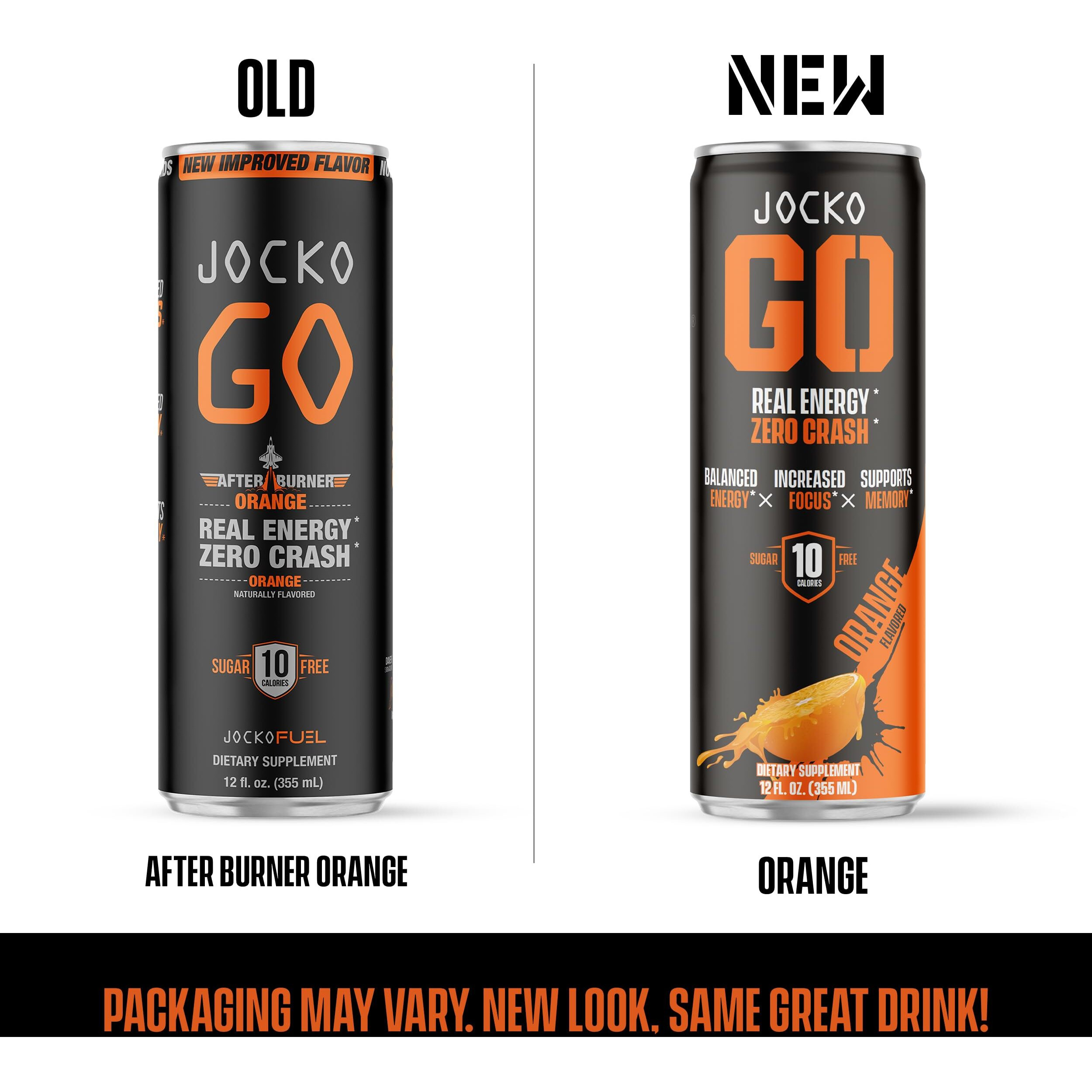 Jocko Go Energy Drink - Keto, Vitamin B12, Vitamin B6, Electrolytes, L Theanine, Magnesium- All Natural Energy Boost, Sugar Free Nootropic Monk Fruit Blend - 12 Pack (Orange)