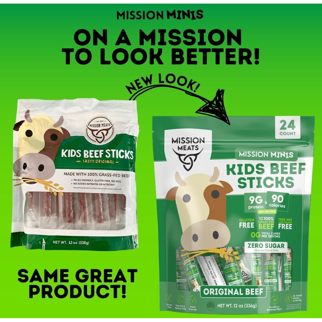 Mission Meats Kids Mini Beef Sticks - 100% Grass Fed Beef Sticks, Toddler Snacks, Healthy Snacks For Kids, Kids Meat Sticks, Paleo, Nut Free, Gluten Free Snacks, Non-Gmo, 0.5Oz, 24 Count (Pack Of 1)