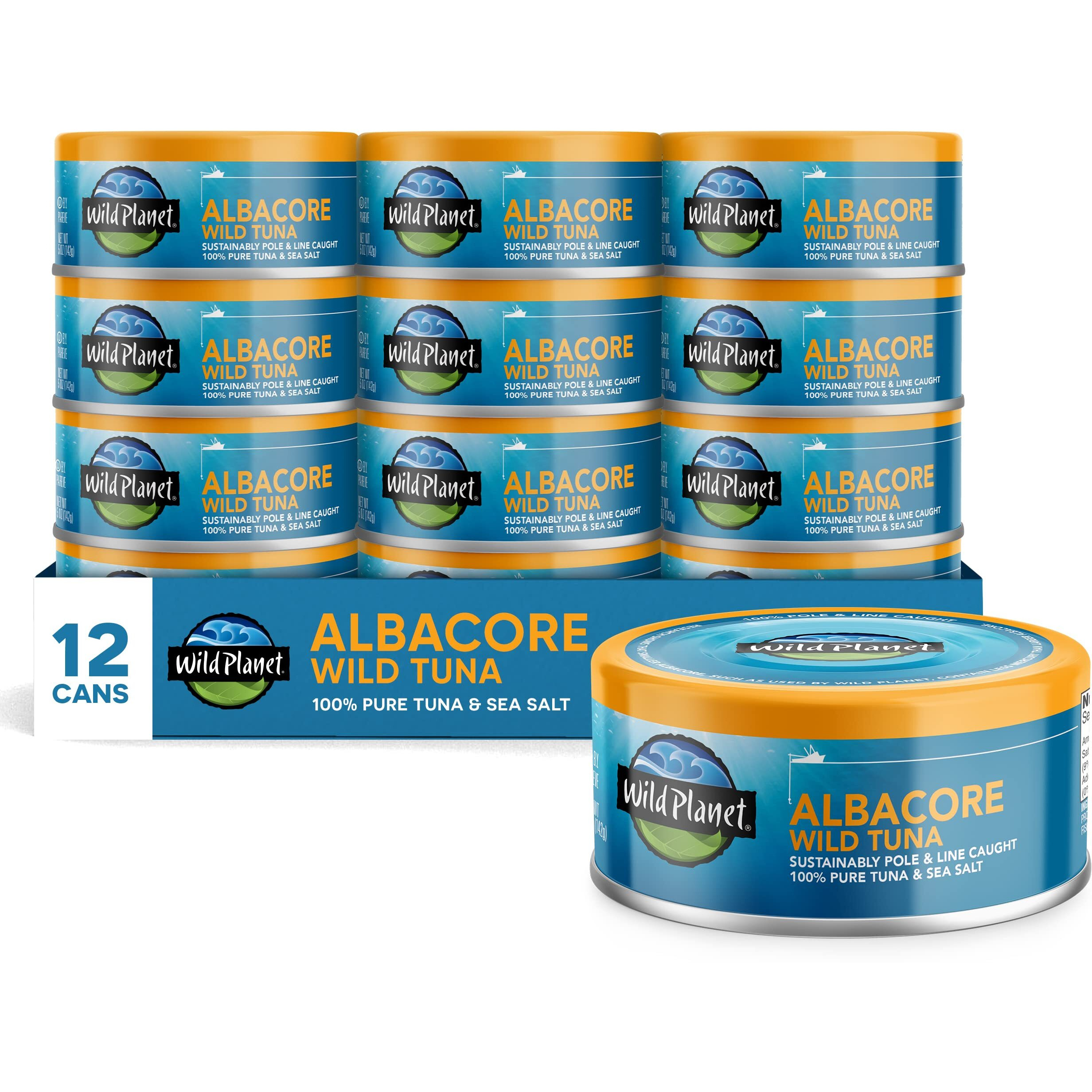 Wild Planet Albacore Wild Tuna, Sea Salt, Canned Tuna, Sustainably Wild-Caught, Pole & Line, Non-Gmo, Kosher, 5 Ounce, Pack Of 12