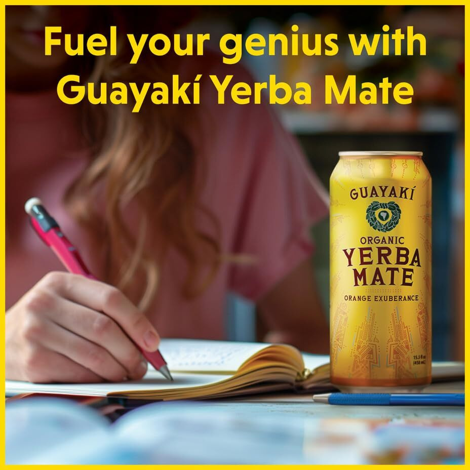 Guayak   Yerba Mate, Energy Drink Alternative, Organic Orange Exuberance Flavor, 15.5 Oz (Pack Of 12), 150Mg Natural Caffeine, Back To School College Essential, Smooth Energy & Focus