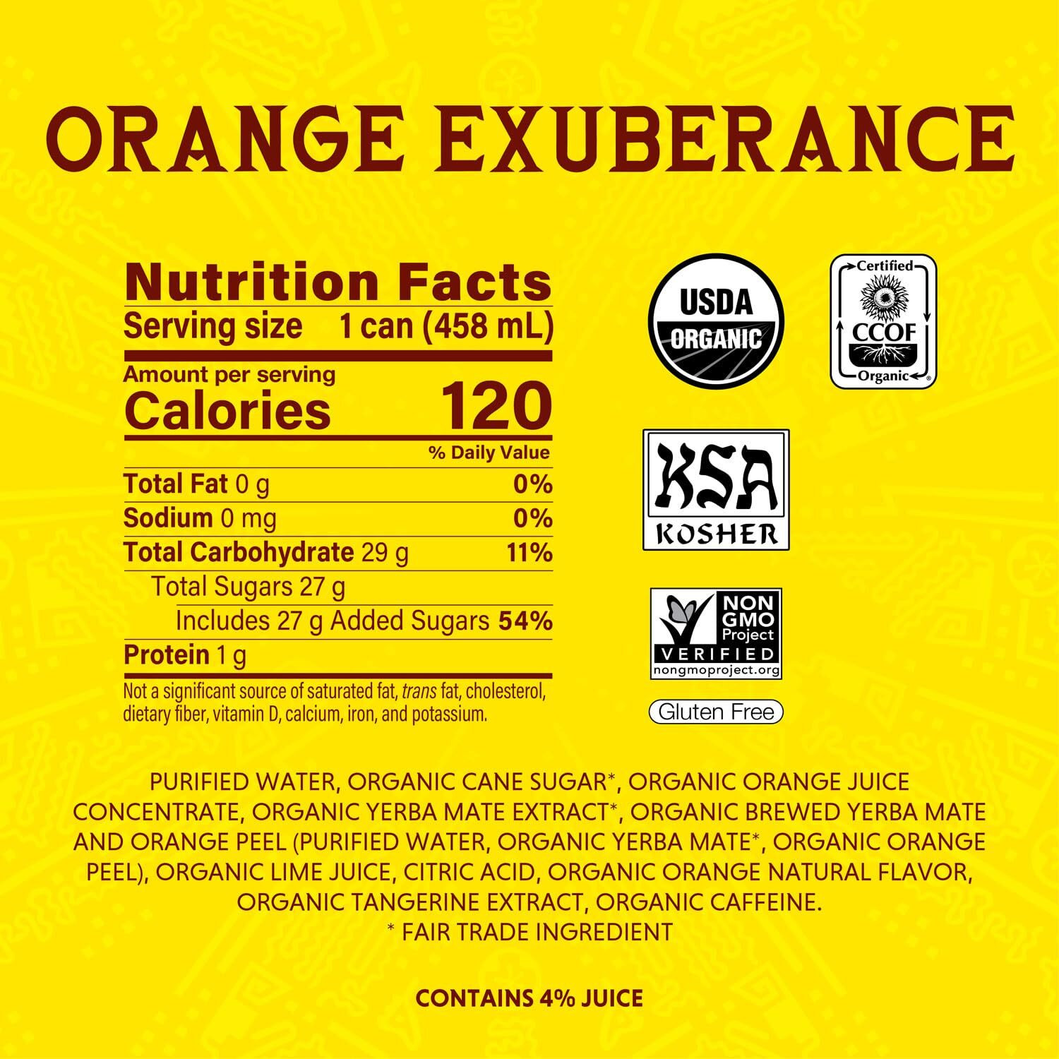 Guayak   Yerba Mate, Energy Drink Alternative, Organic Orange Exuberance Flavor, 15.5 Oz (Pack Of 12), 150Mg Natural Caffeine, Back To School College Essential, Smooth Energy & Focus