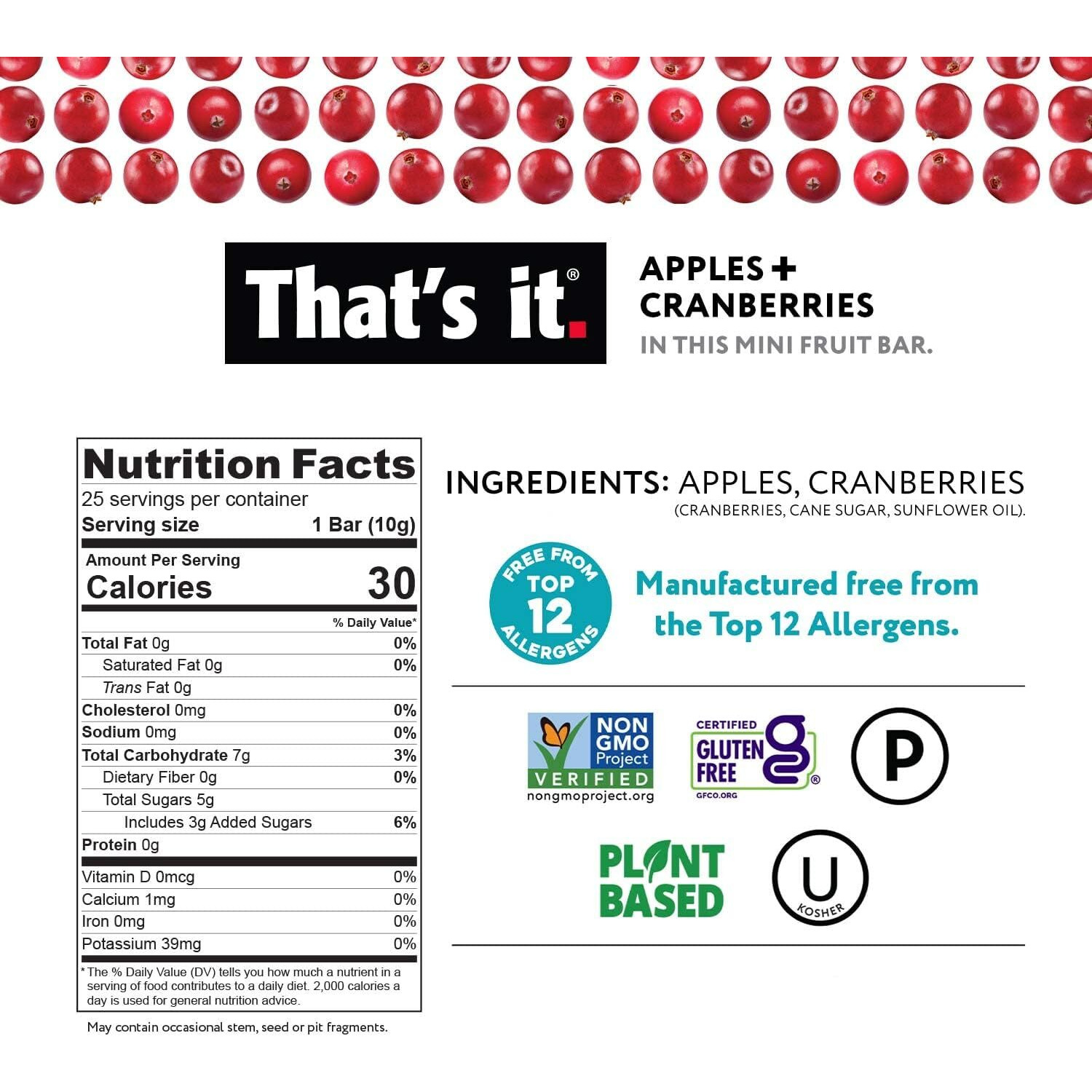Thats It. Fun Size Fruit Bars Variety Pack(50 Pieces, 10G Each) With Apples + Bananas, Apples + Cranberries, Non-Gmo, Paleo And Kosher Friendly, Gluten Free Breakfast Snacks