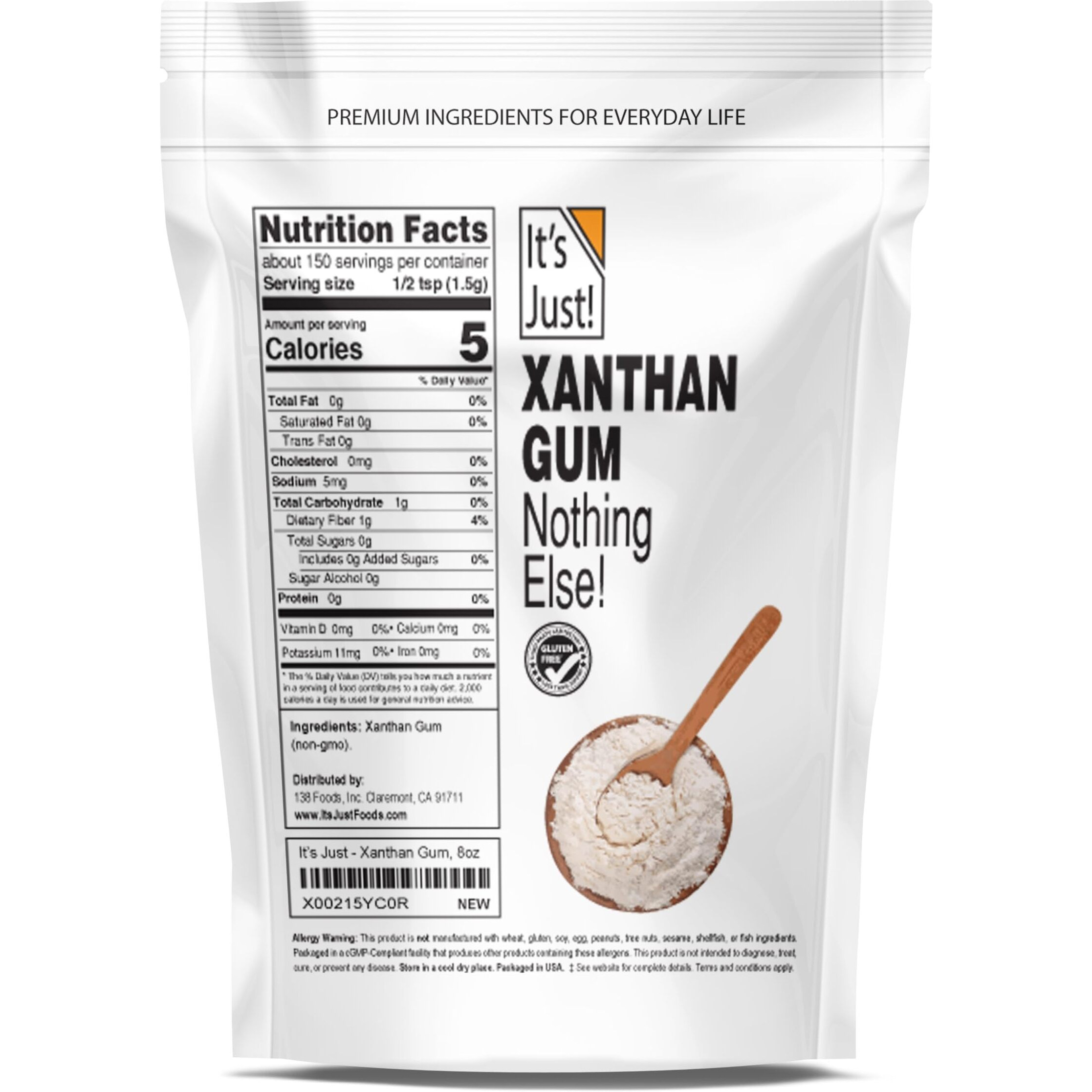 It's Just - Xanthan Gum, 8Oz, Batch Tested Gluten Free, Keto Baking, Non-Gmo, Thickener For Sauces, Soups, Dressings, Packaged In Usa