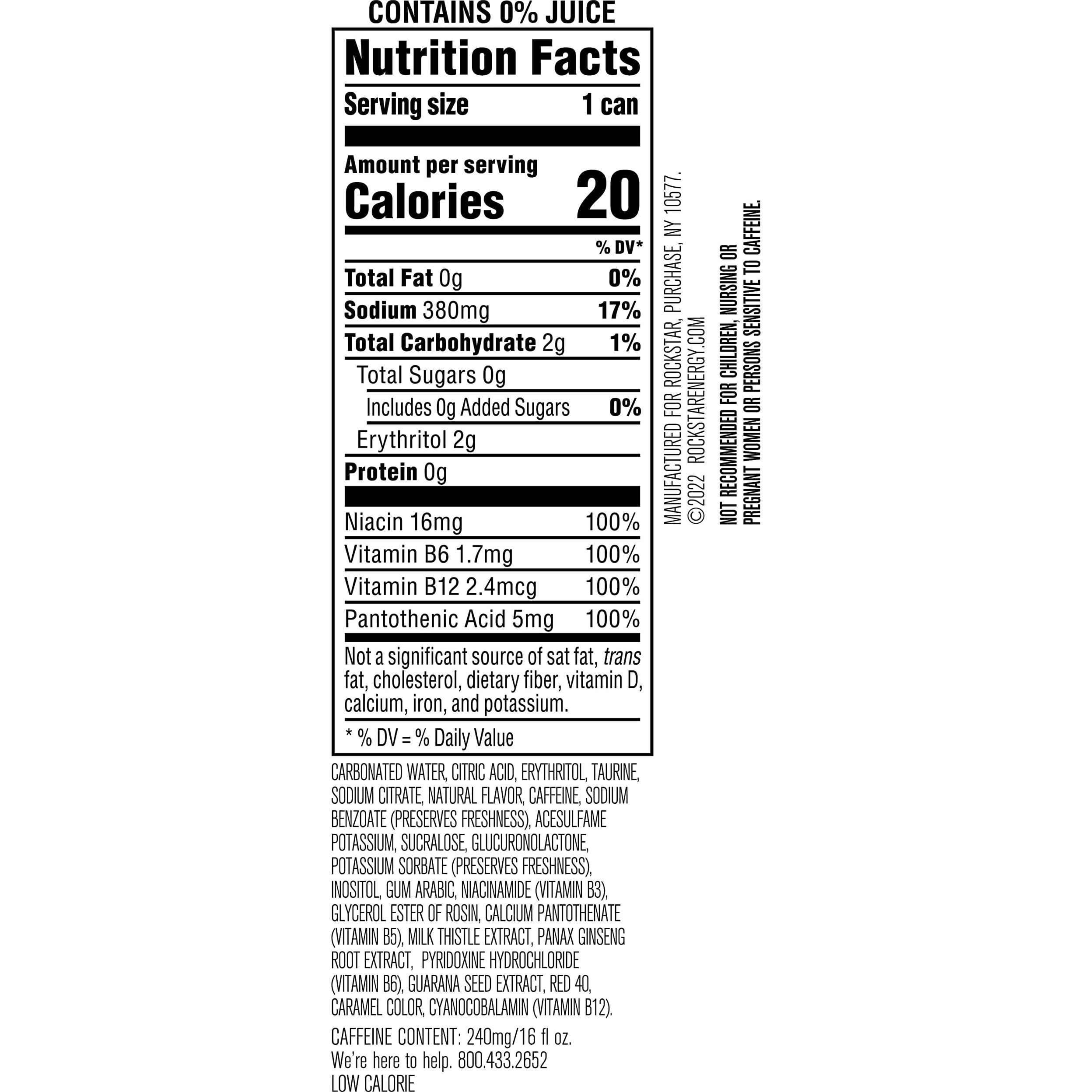Rockstar Pure Zero Energy Drink, Tangerine Mango Guava Strawberryh, 0 Sugar, With Caffeine And Taurine, 16 Fl Oz (Pack Of 12) (Packaging May Vary)