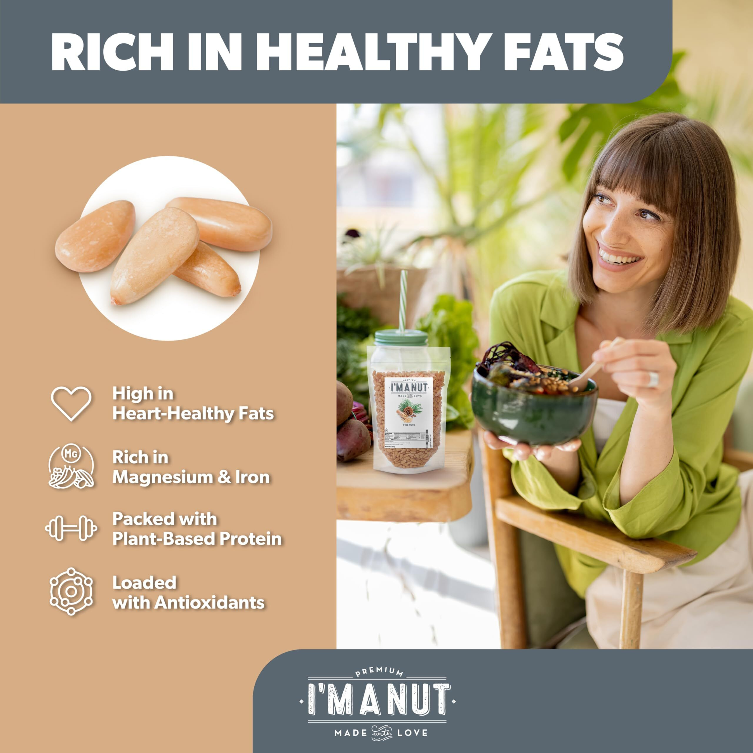 Raw Pine Nuts 16 Oz (1 Lb) | Whole And Natural | No Ppo | Batch Tested Gluten & Peanut Free | Steam Pasteurized | Great For Pesto, Salads Or Roasting - By I'M A Nut