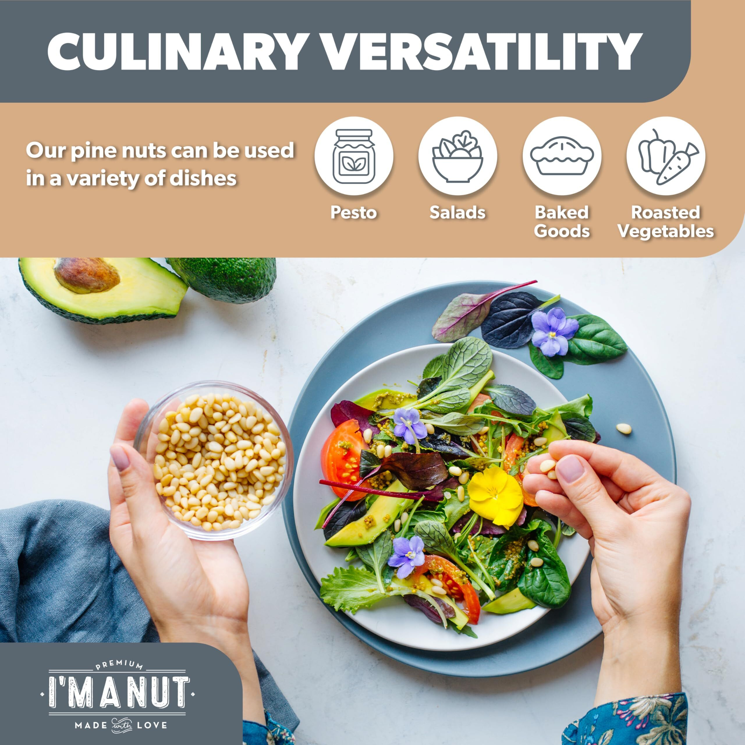 Raw Pine Nuts 16 Oz (1 Lb) | Whole And Natural | No Ppo | Batch Tested Gluten & Peanut Free | Steam Pasteurized | Great For Pesto, Salads Or Roasting - By I'M A Nut