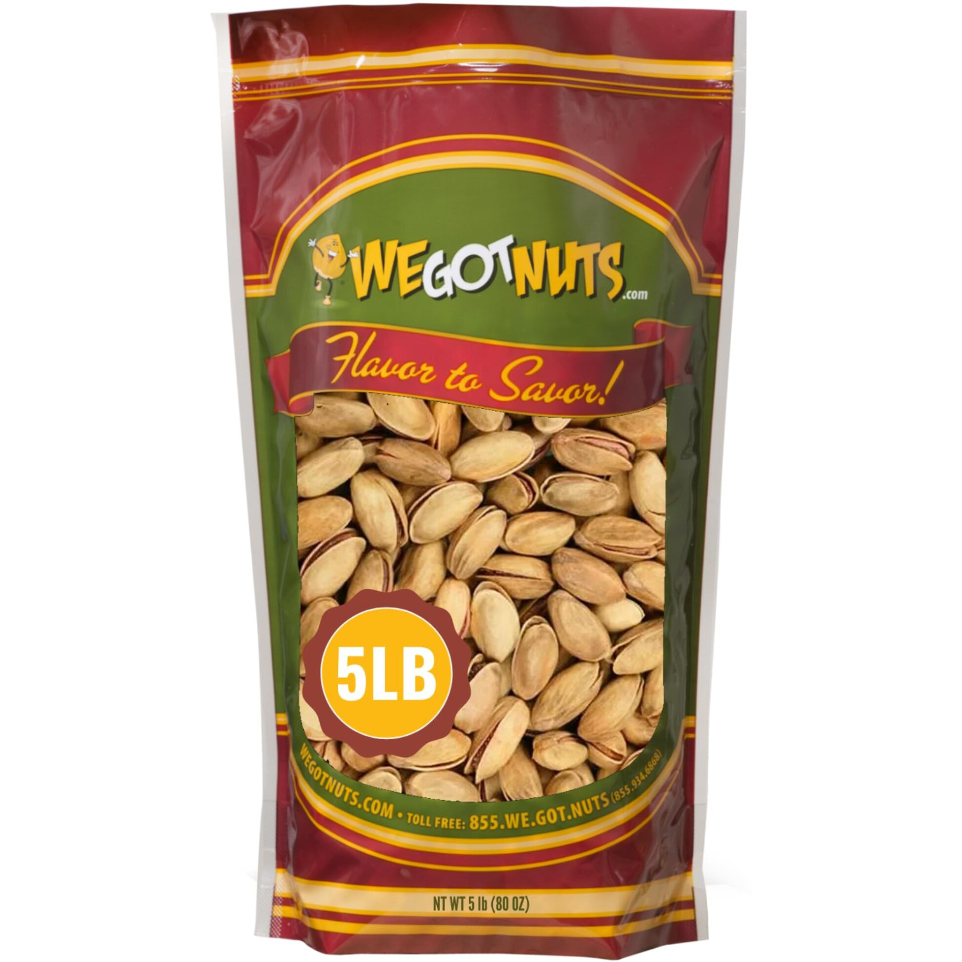 Turkish Antep Pistachios 5 Pounds (80Oz) - Premium Quality Kosher Roasted Pistachios By We Got Nuts - Natural & Healthy Rich Flavor Snack - Whole, & Salted - Air-Tight Resealable Bag Package