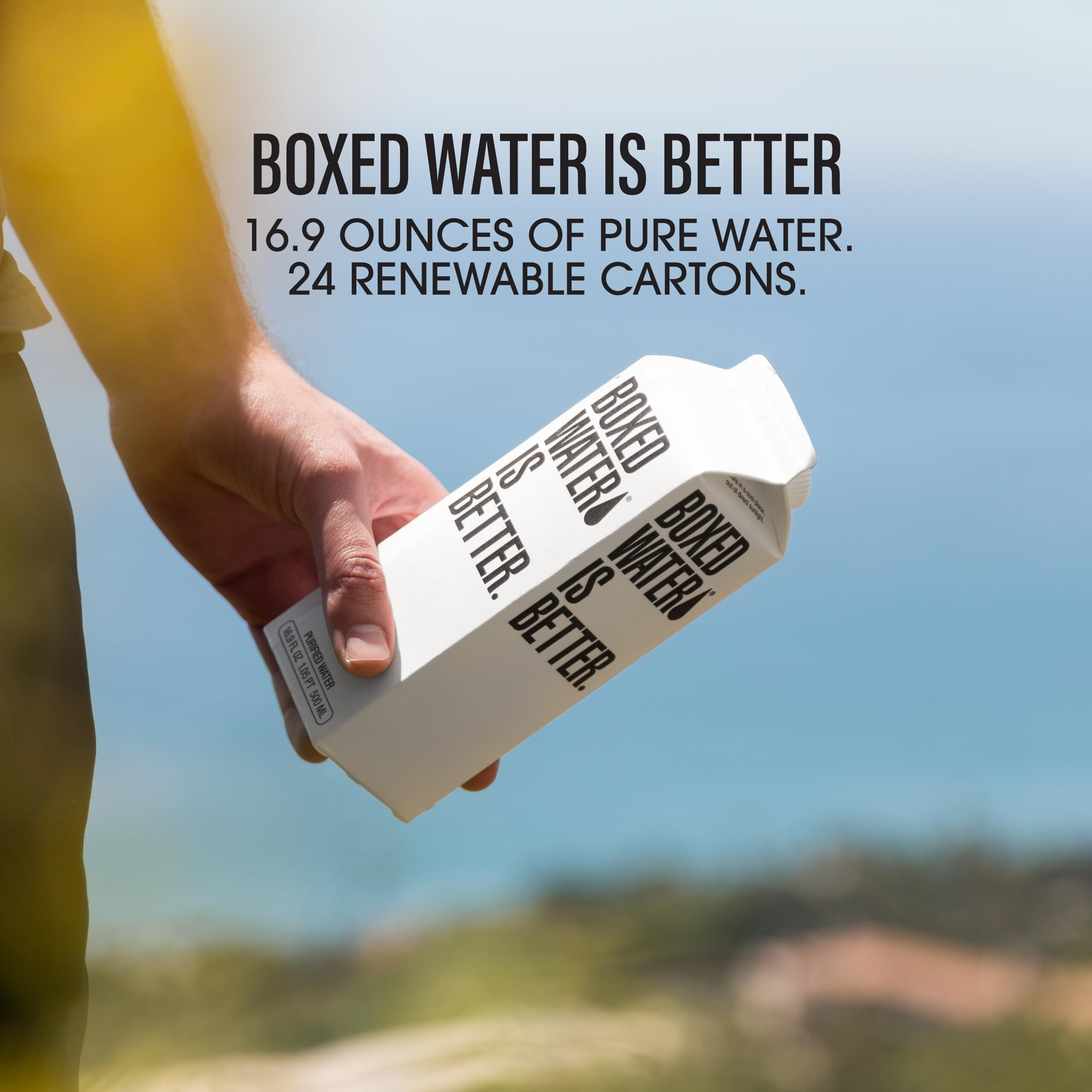 Boxed Water 16.9 Oz. (24 Pack) - Purified Drinking Water In 92% Plant- Based Boxes - 100% Recyclable, Bpa-Free, Refillable/Reusable Cartons - More Sustainable Than Plastic Bottled Water