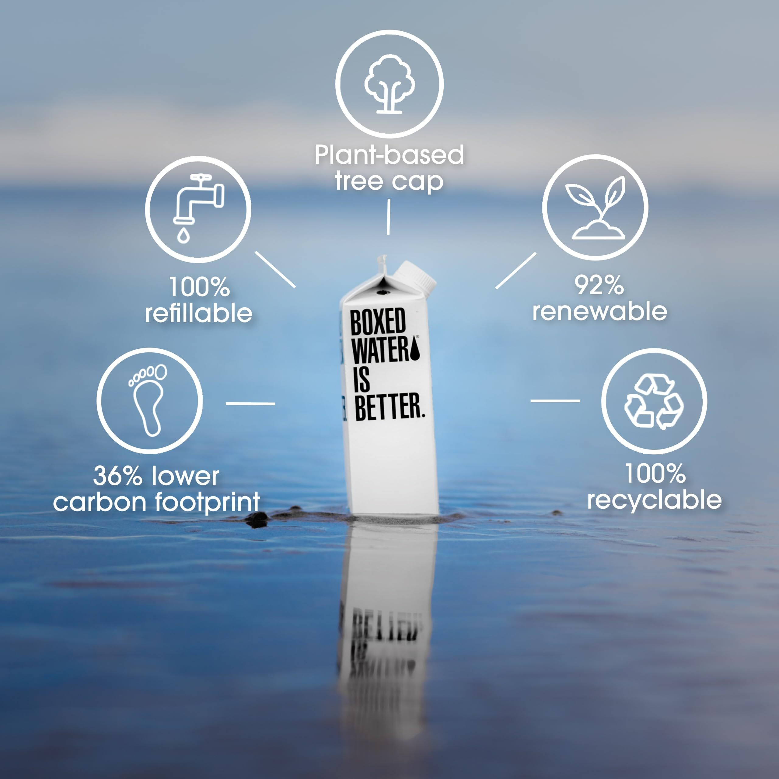 Boxed Water 16.9 Oz. (24 Pack) - Purified Drinking Water In 92% Plant- Based Boxes - 100% Recyclable, Bpa-Free, Refillable/Reusable Cartons - More Sustainable Than Plastic Bottled Water