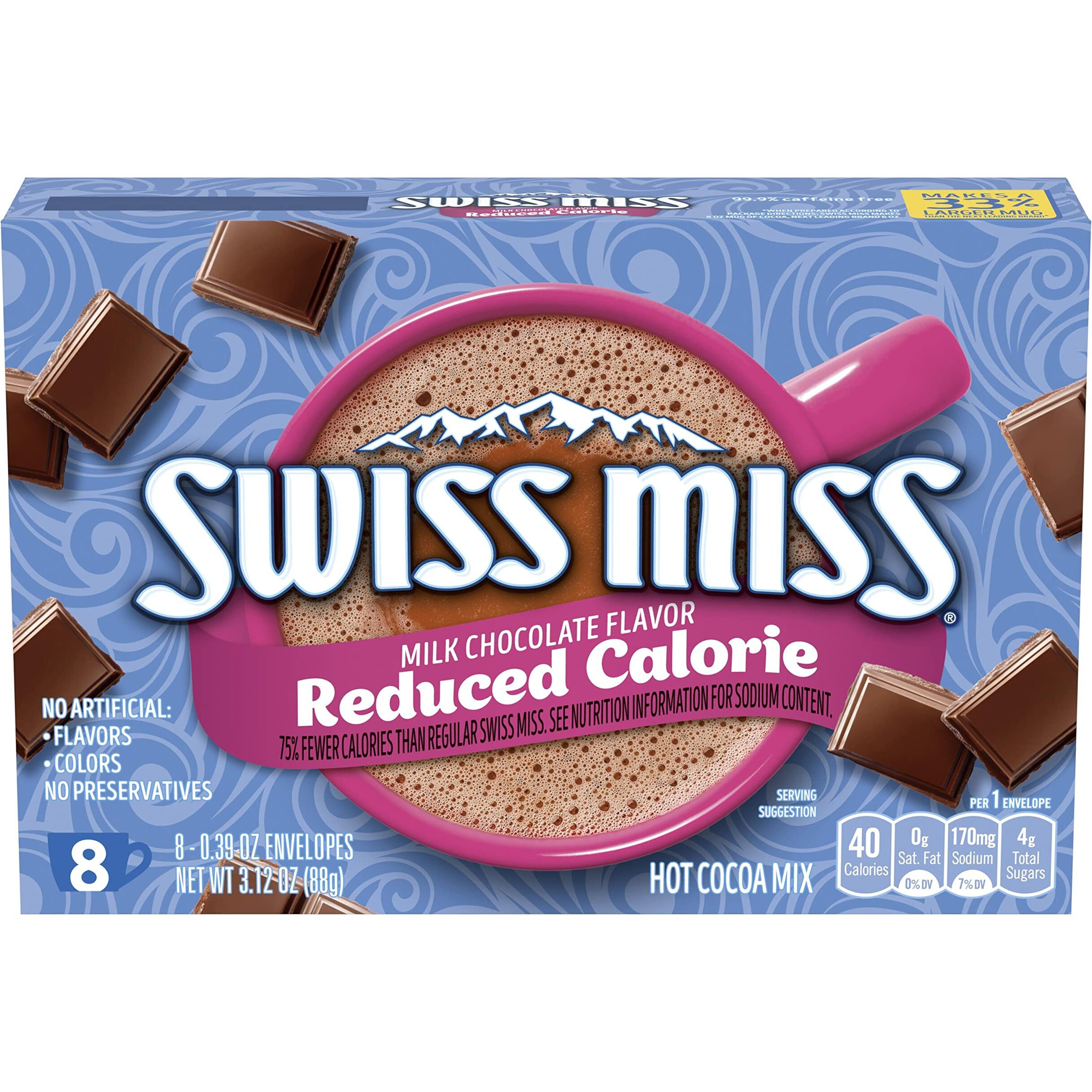 Swiss Miss Milk Chocolate Flavor Reduced Calorie Hot Cocoa Mix, 0.39 Oz. 8-Count (Pack Of 12)