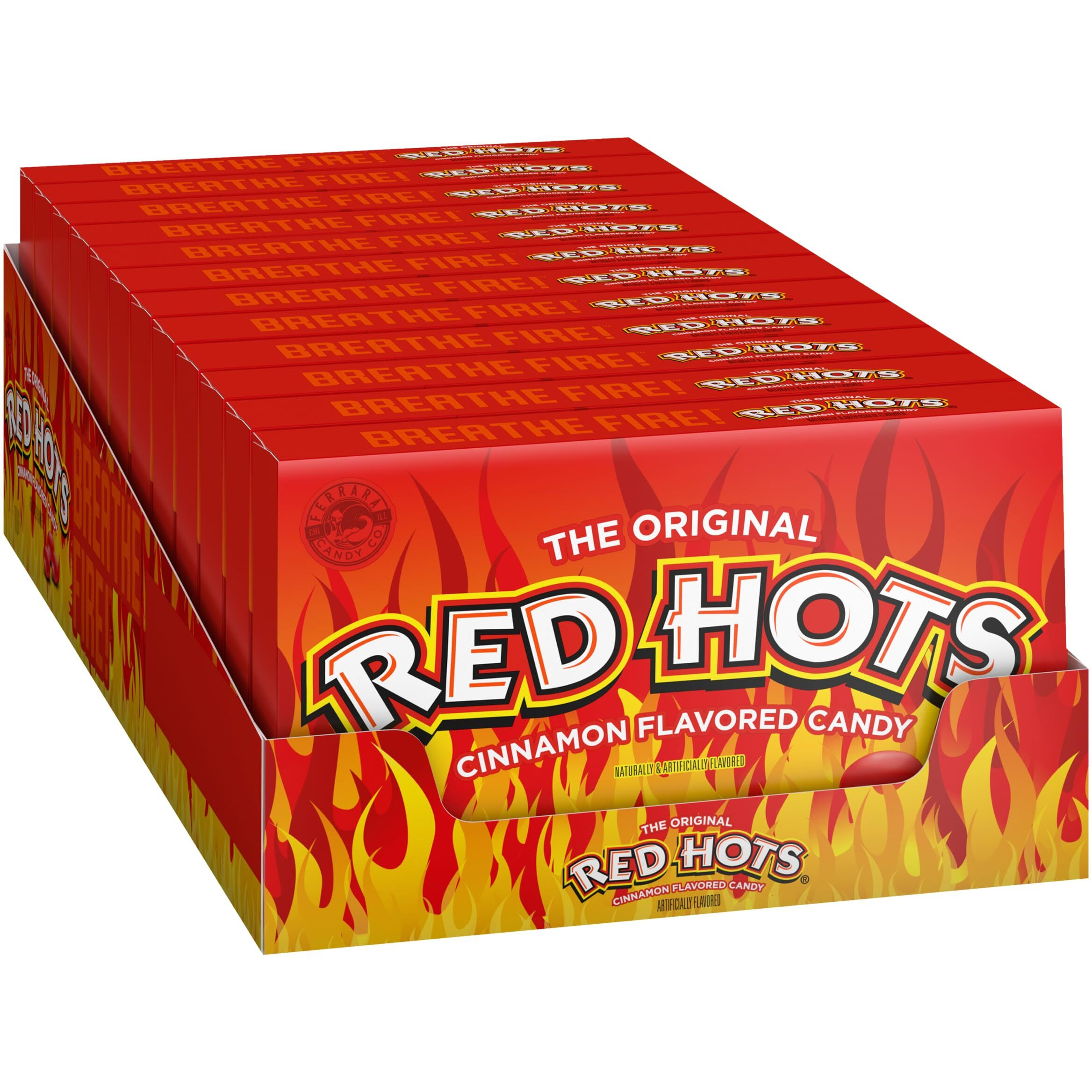 Wonka Red Hots, Cinnamon Flavored Hard Candy, 5.5 Ounce Theater Candy Boxes (Pack Of 12)
