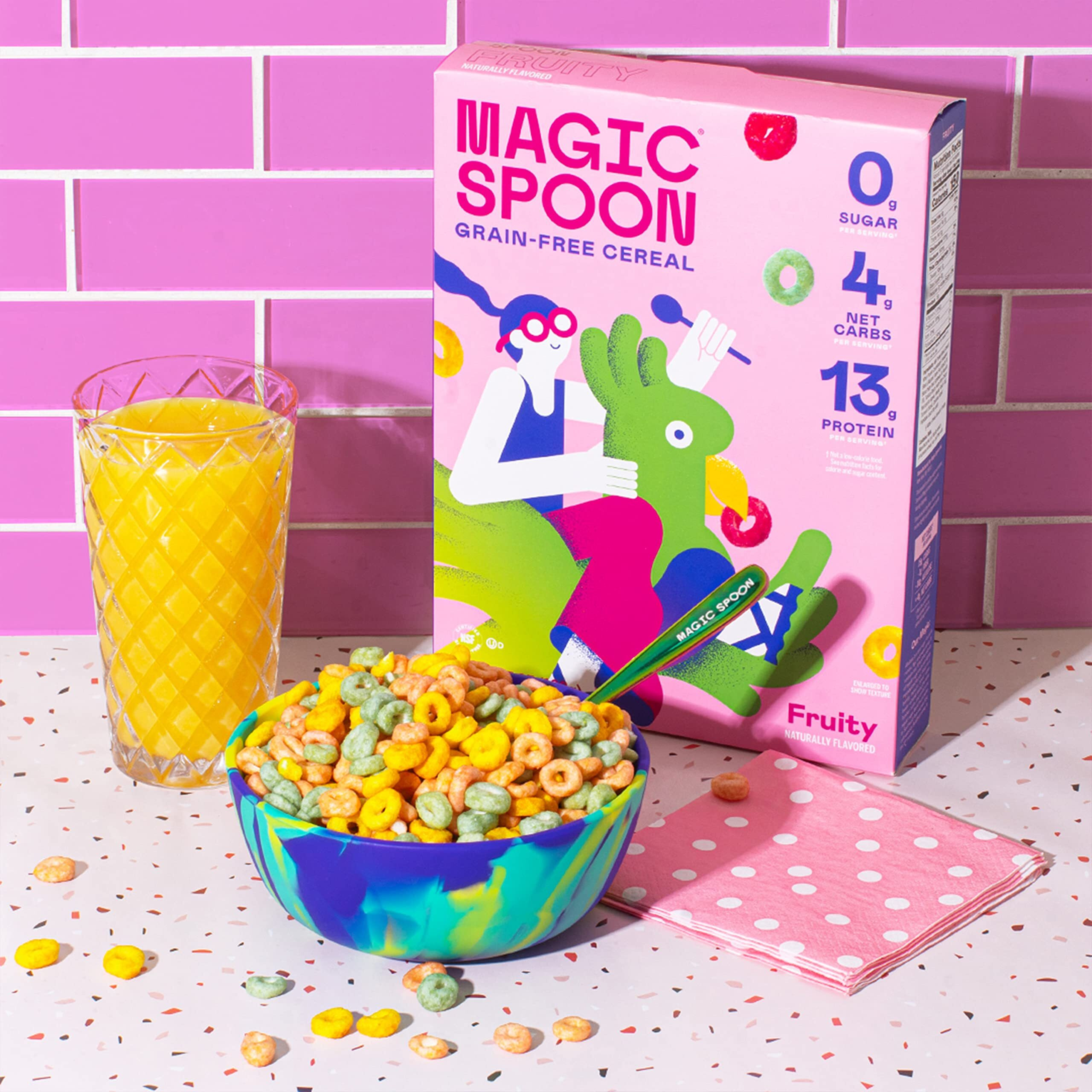 Magic Spoon Cereal - Fruity 4-Pack Of Cereal And Spoon - Keto & Low Carb Lifestyles, Gluten & Grain Free, High Protein, 0G Sugar