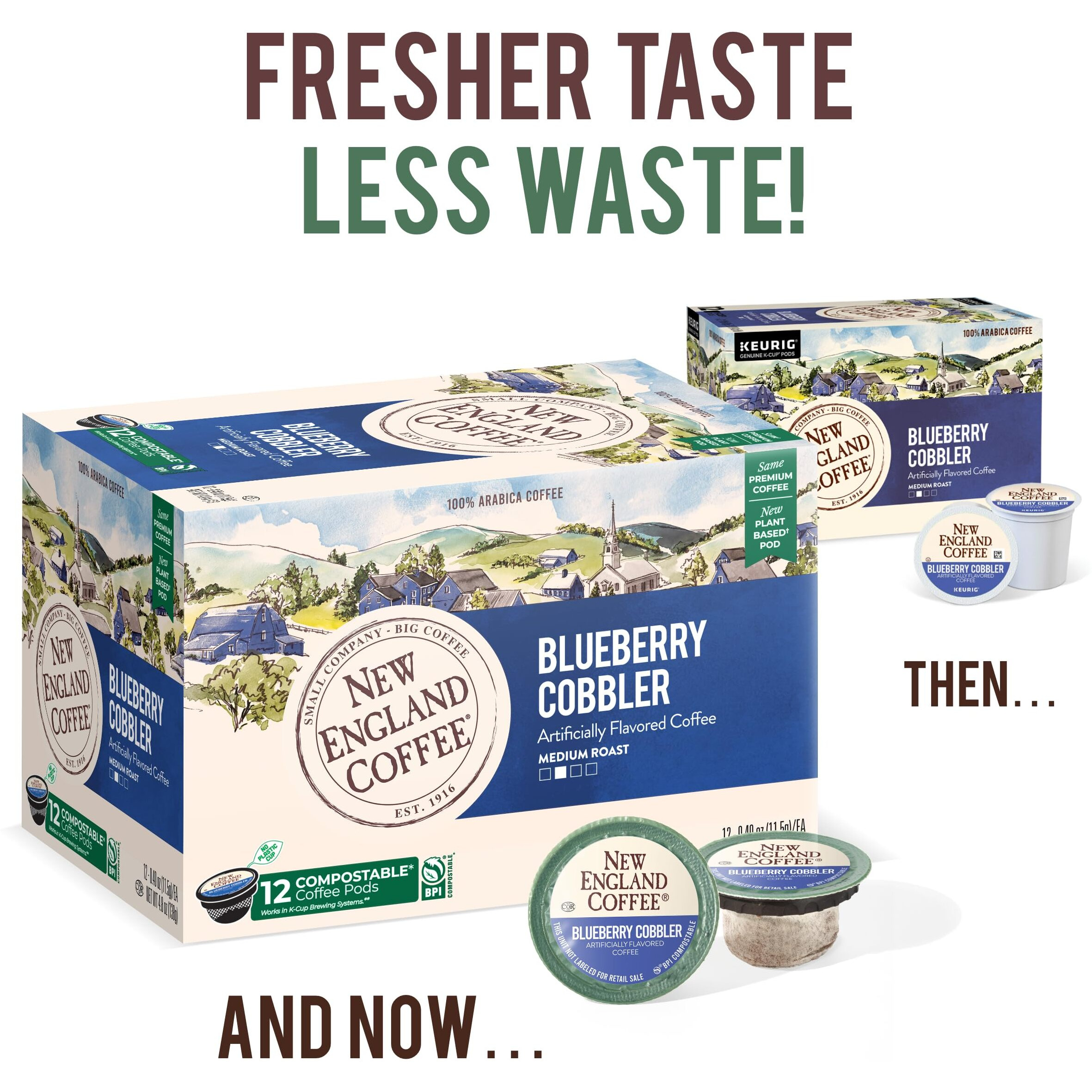 New England Coffee Blueberry Cobbler Medium Roast Single Serve Pods, 12Ct Box (Pack Of 6)