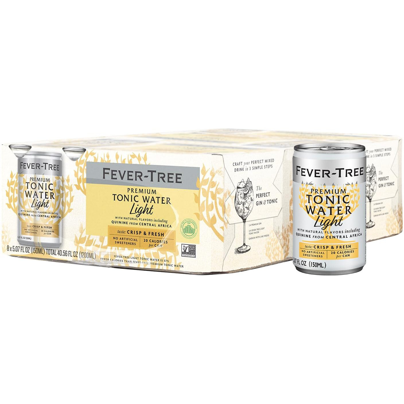 Fever-Tree Light Tonic Water Cans, 5.07 Fl Oz (Pack Of 24), Lower In Calories, No Artificial Sweeteners, Flavorings Or Preservatives (Packaging May Vary)