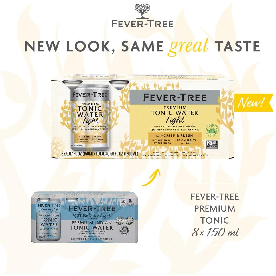 Fever-Tree Light Tonic Water Cans, 5.07 Fl Oz (Pack Of 24), Lower In Calories, No Artificial Sweeteners, Flavorings Or Preservatives (Packaging May Vary)