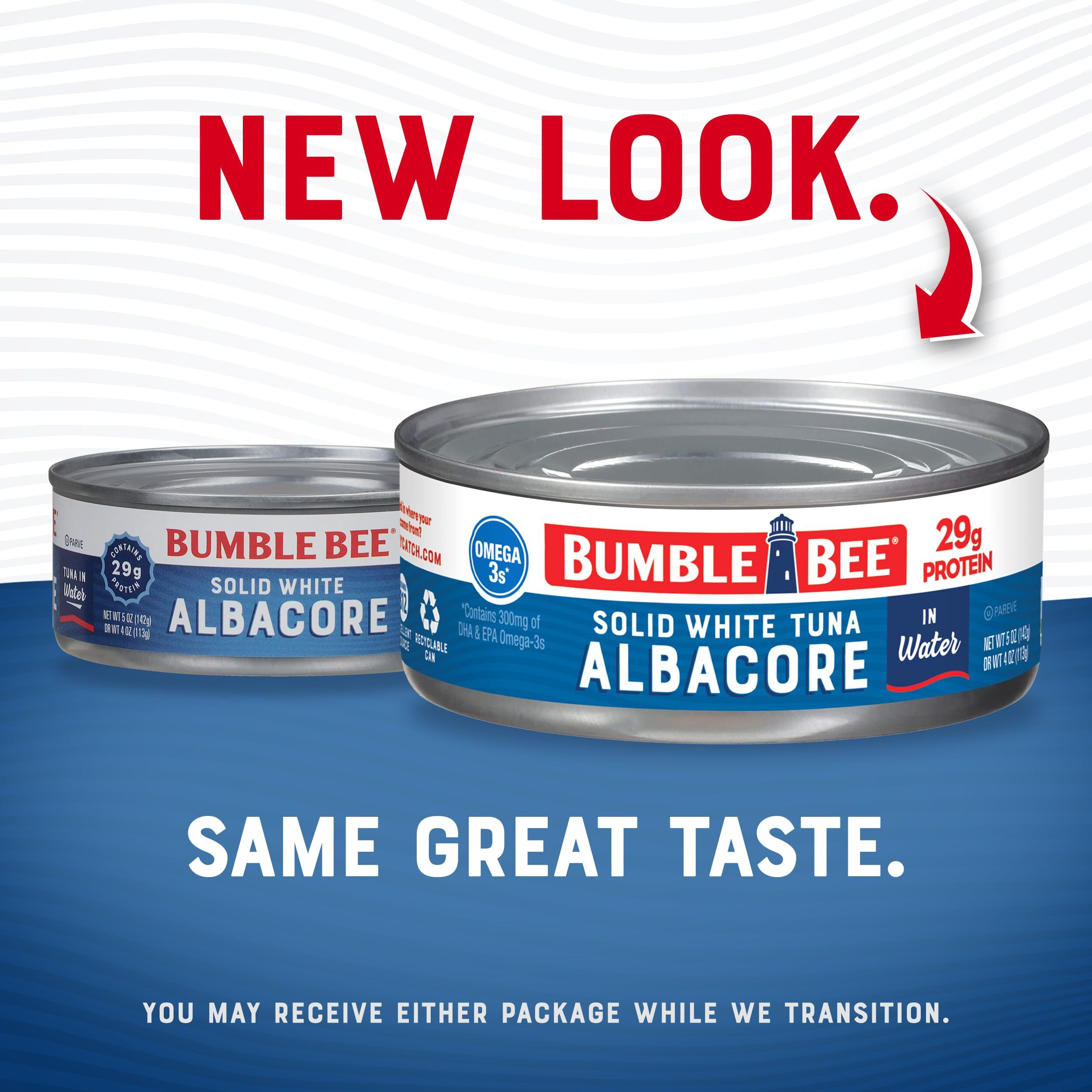 Bumble Bee Solid White Albacore Tuna In Water, 5 Oz Can (Pack Of 24) - Wild Caught Tuna - 29G Protein Per Serving, High In Omega-3S - Non-Gmo Project Verified, Gluten Free, Kosher