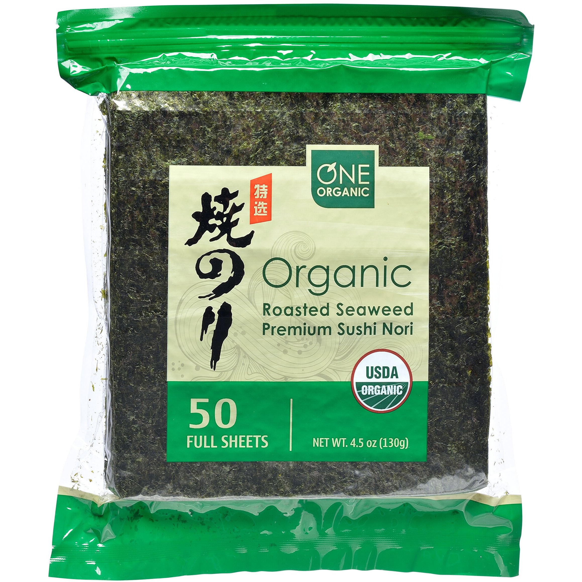 One Organic Sushi Nori Premium Roasted Organic Seaweed (50 Full Sheets)