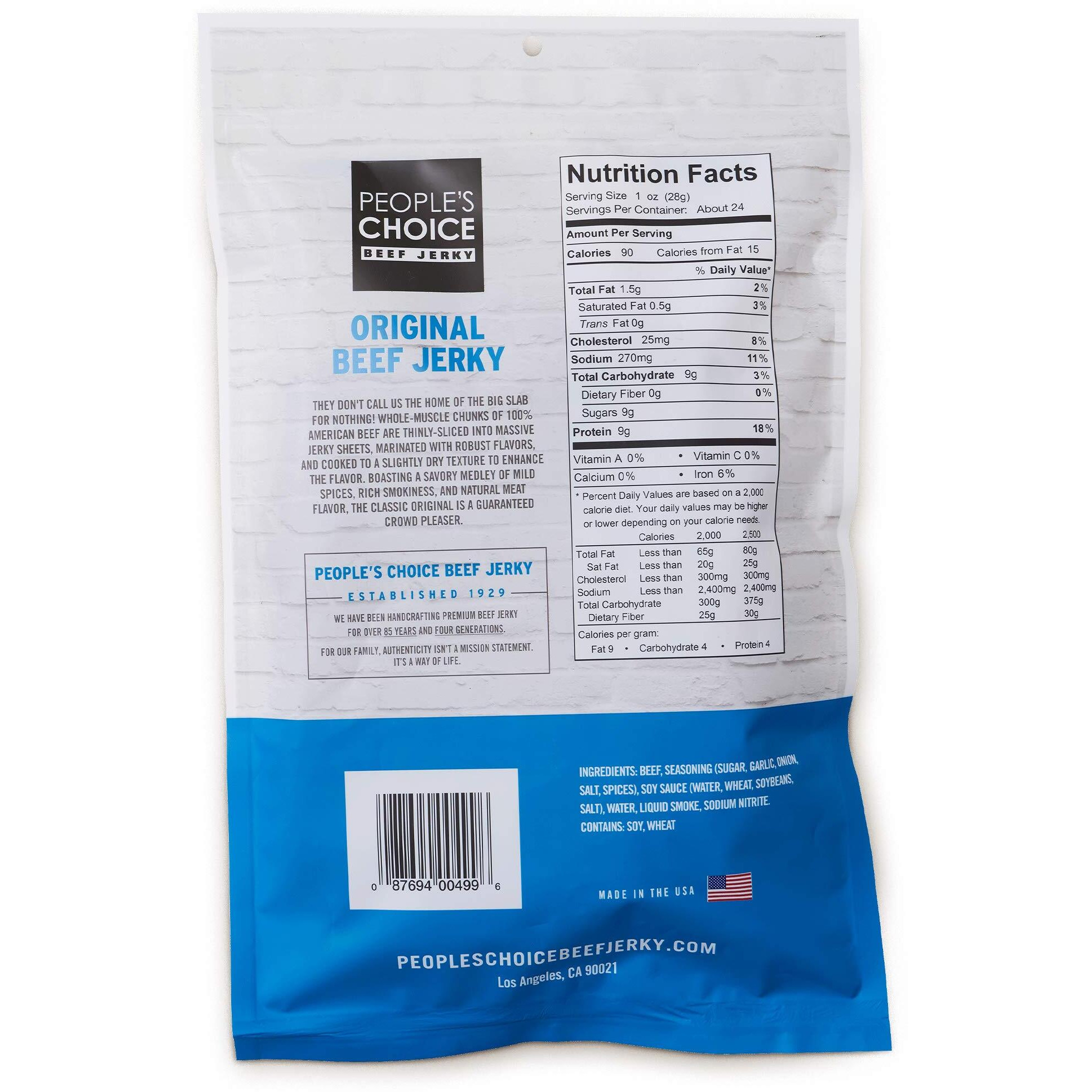 People's Choice Beef Jerky - Classic - Original - Big Slab - Whole Muscle Premium Cuts - Bulk Jerky Package - Thin Sheets - Low Sodium Low Salt High Protein Meat Snack - 15 Count, 1 Bag