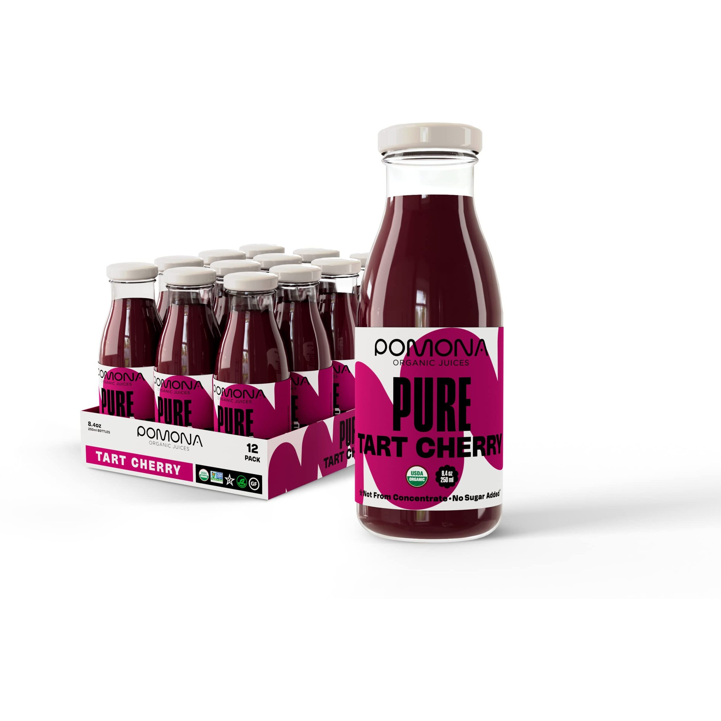 Pomona Organic Pure Tart Cherry Juice, Cold Pressed, Non-Gmo, No Sugar Added, Not From Concentrate, Gluten Free, Kosher Certified, Preservative Free,8.4 Fl Oz (Pack Of 12)