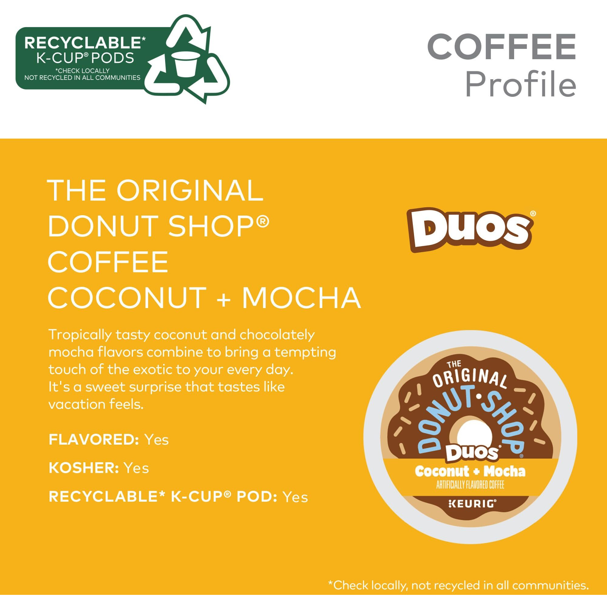 The Original Donut Shop Duos Coconut + Mocha Coffee, Keurig Single Serve K-Cup Pods, Medium Roast Coffee, 60 Count, (6 Packs Of 10)