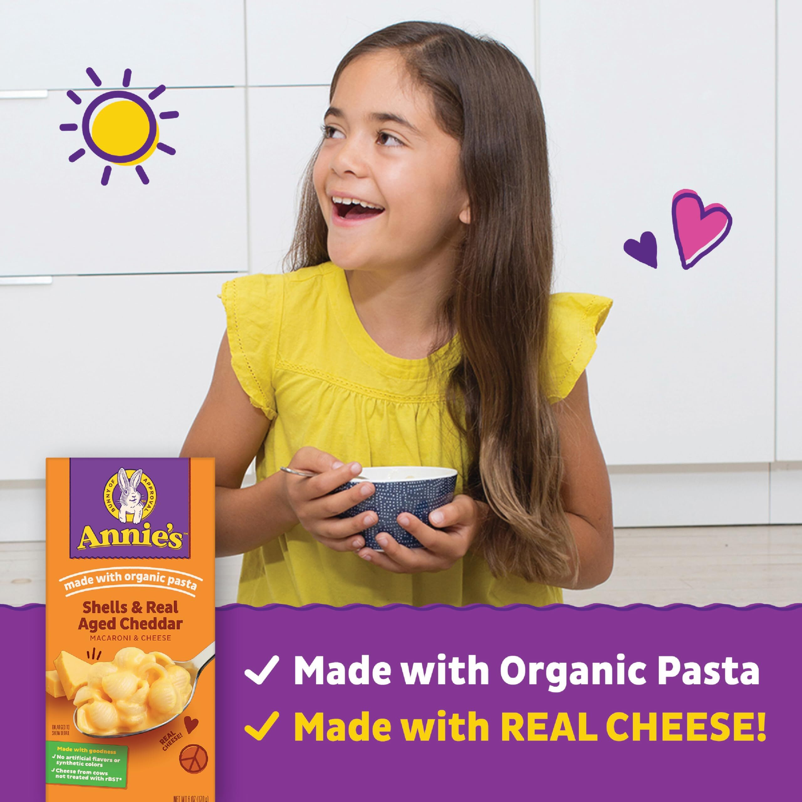Annies Real Aged Cheddar Shells Macaroni & Cheese Dinner With Organic Pasta, 6 Oz (Pack Of 12)
