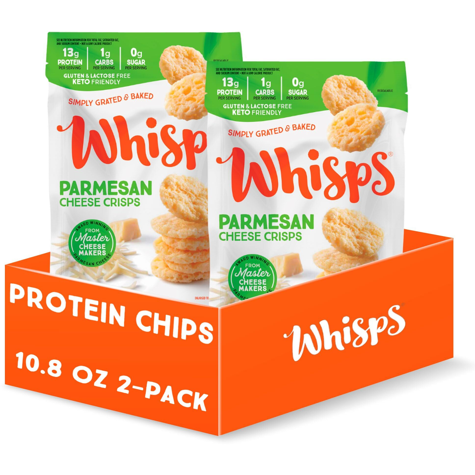 Whisps Cheese Crisps Parmesan Cheese | Protein Chips | Healthy Snacks | Protein Snacks, Gluten Free, High Protein, Low Carb Keto Food (10.8 Oz, 2 Pack)