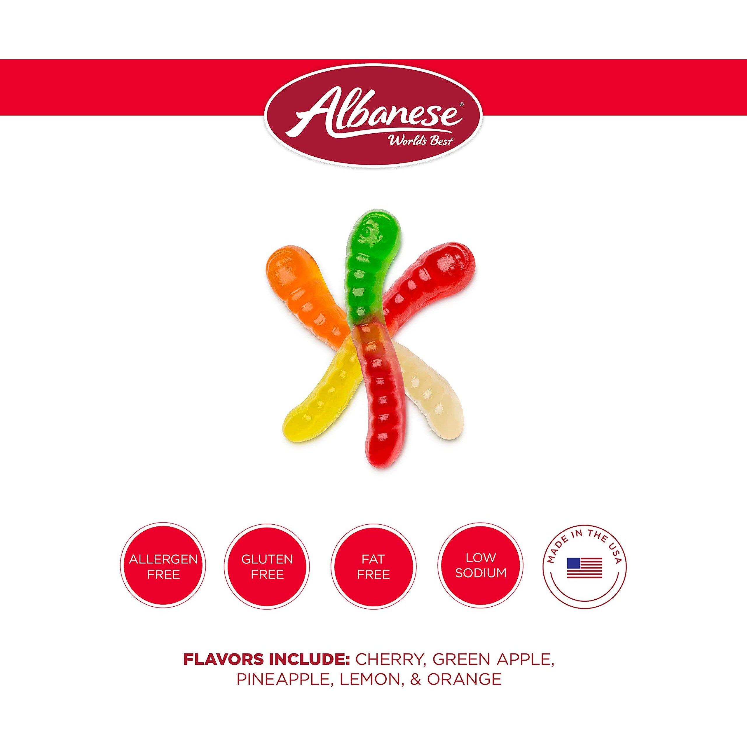Albanese Candy Mini Assorted Fruit Gummi Worms Gummi Candy, Assorted Flavors Cherry, Green Apple, Pineapple, Lemon, Orange Gluten Free Dairy Free Fat Free, 5 Pound (Pack Of 1)